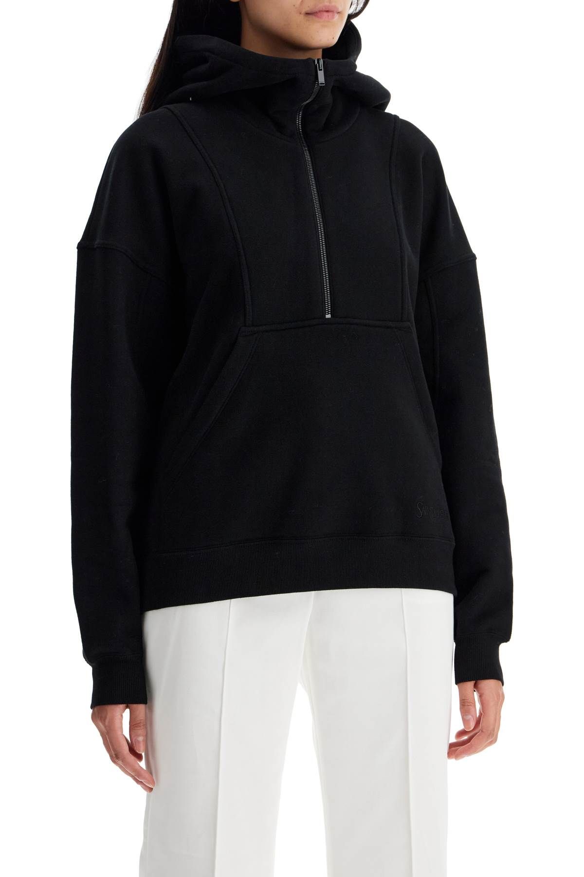 Shop Saint Laurent Hooded Sweatshirt With Half Zip In Black