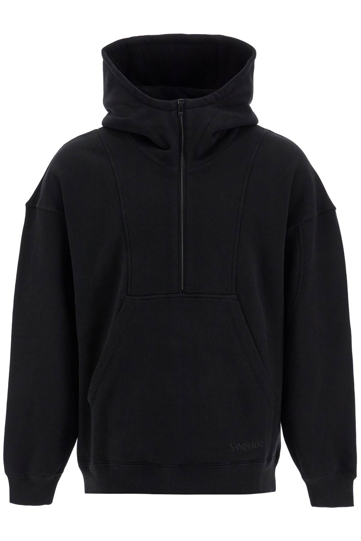 Shop Saint Laurent Hooded Sweatshirt With Half Zip In Black