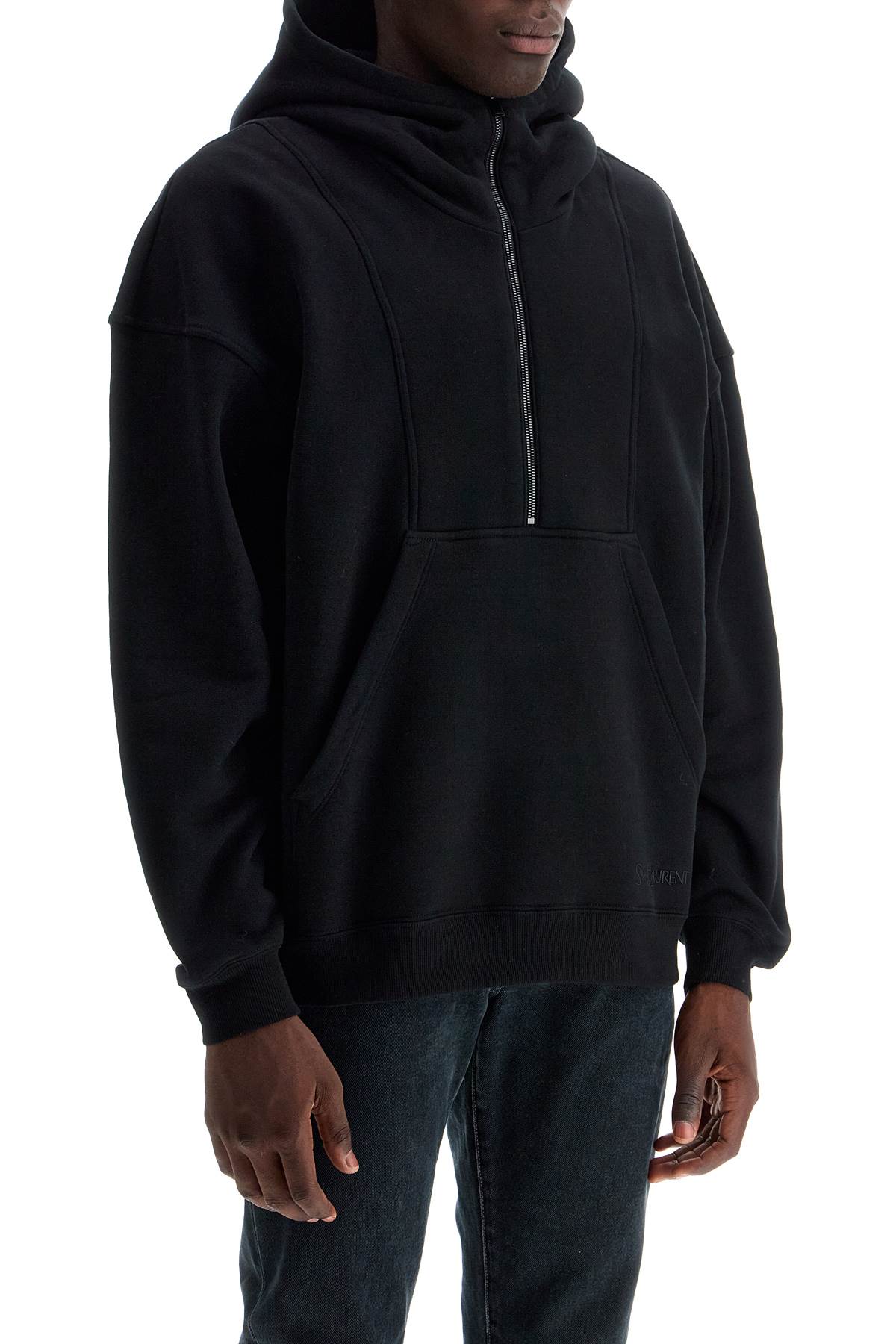 Shop Saint Laurent Hooded Sweatshirt With Half Zip In Black