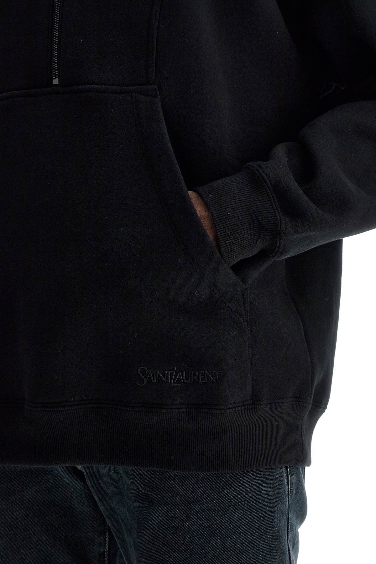 Shop Saint Laurent Hooded Sweatshirt With Half Zip In Black