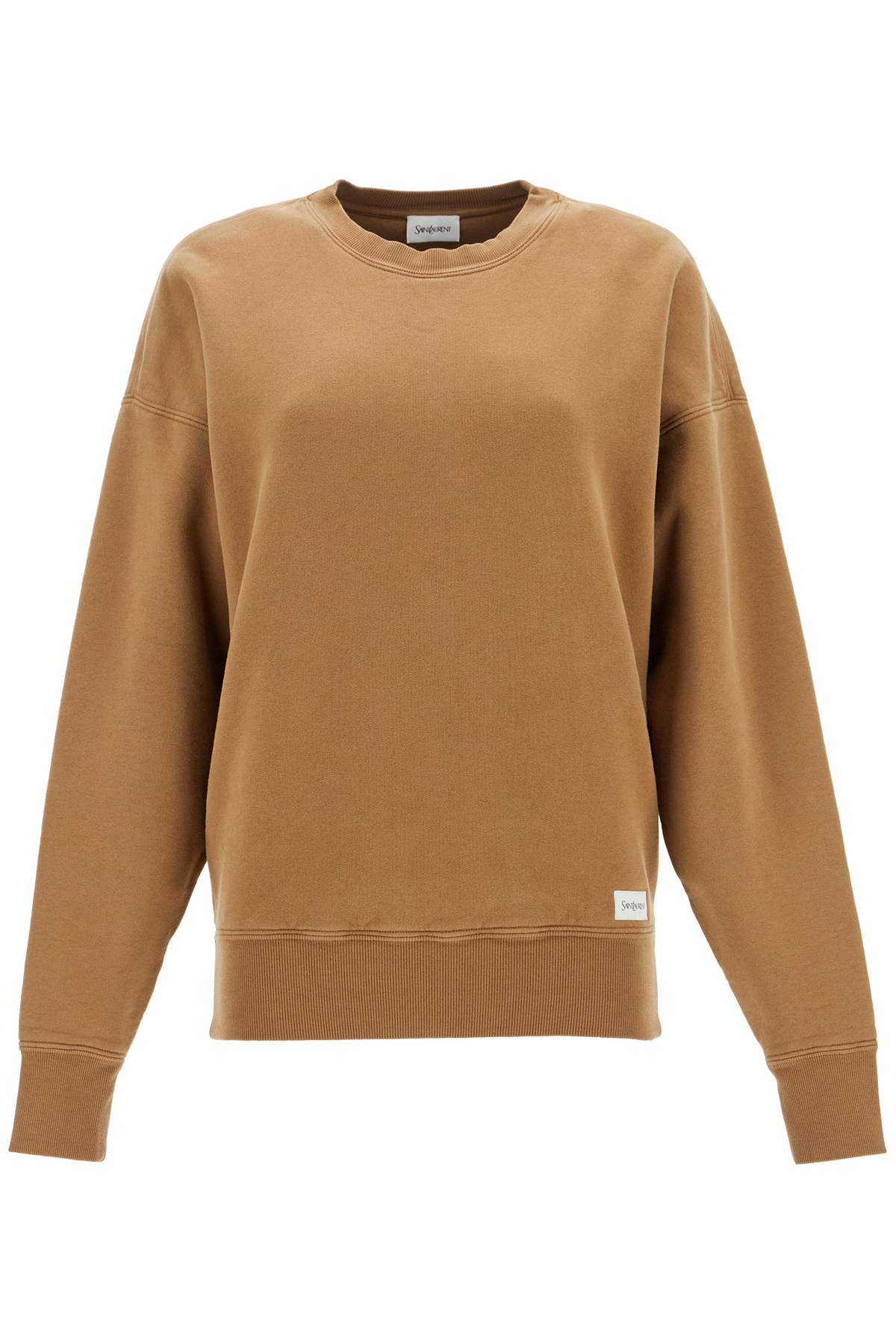 Shop Saint Laurent Oversized Crewneck In Beige