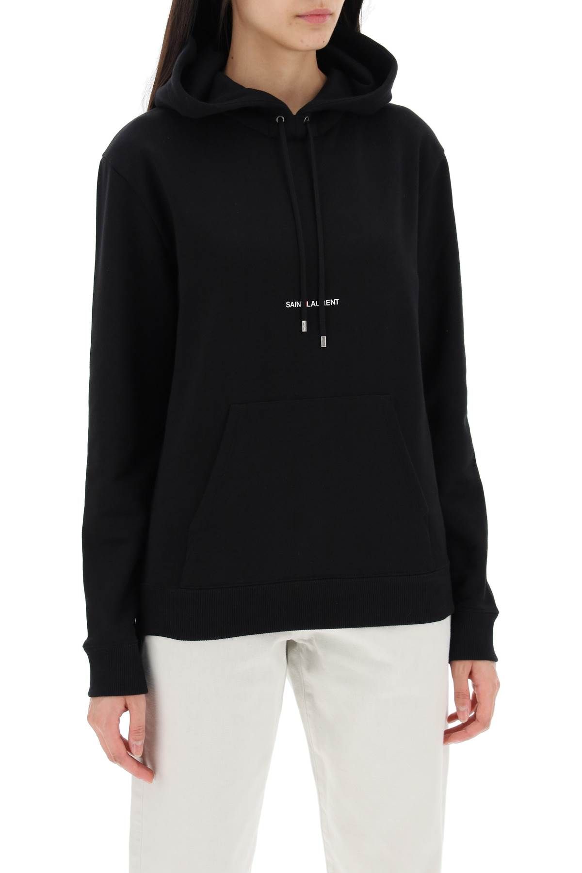 Shop Saint Laurent Logo Hoodie In Black