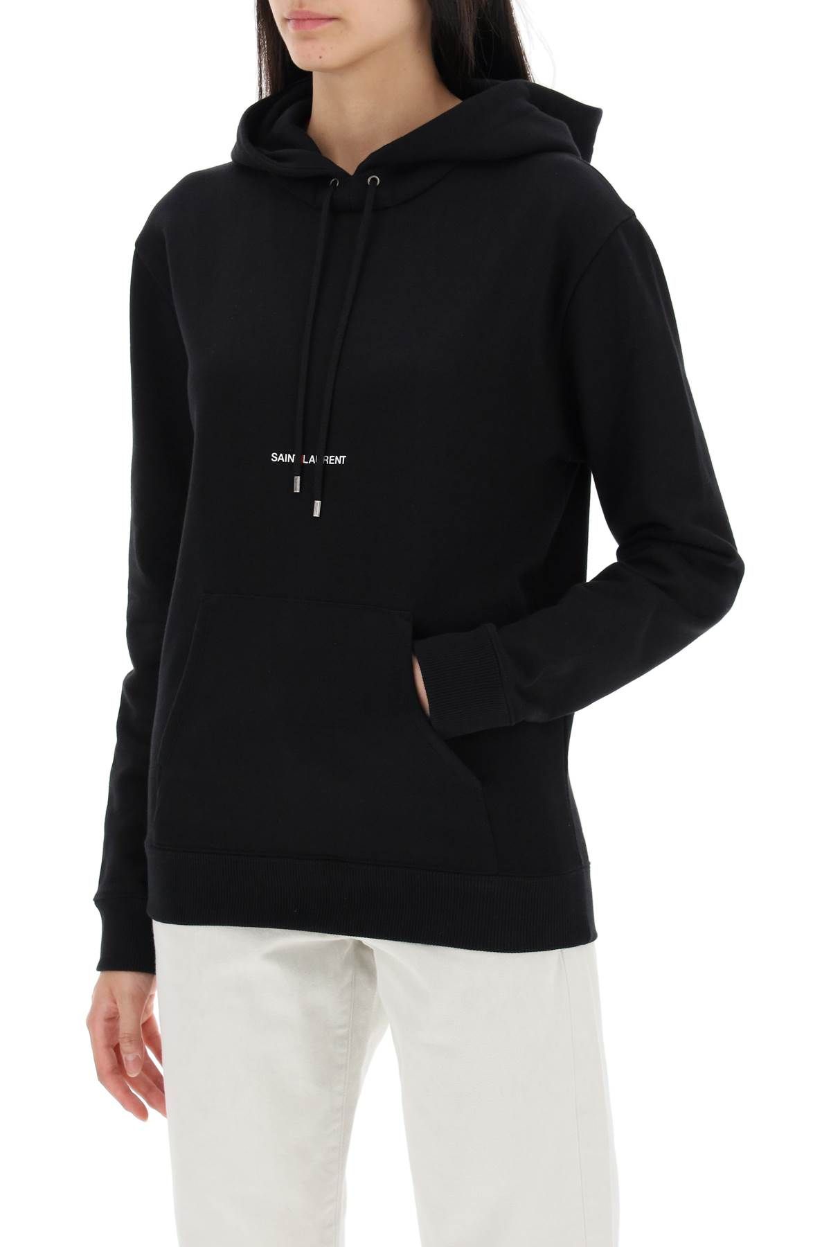 Shop Saint Laurent Logo Hoodie In Black