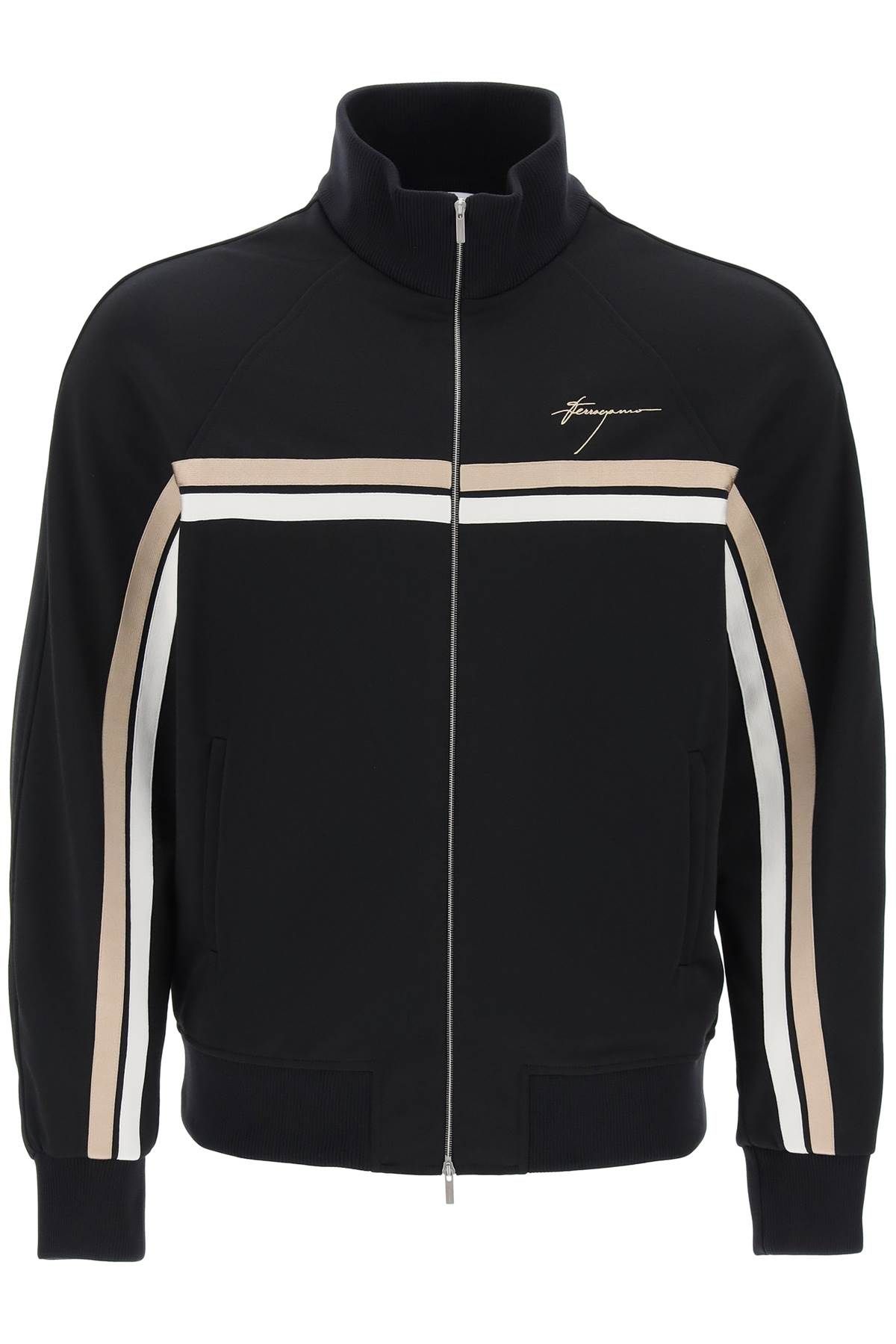 Shop Ferragamo "track Sweatshirt With Two-tone In Black