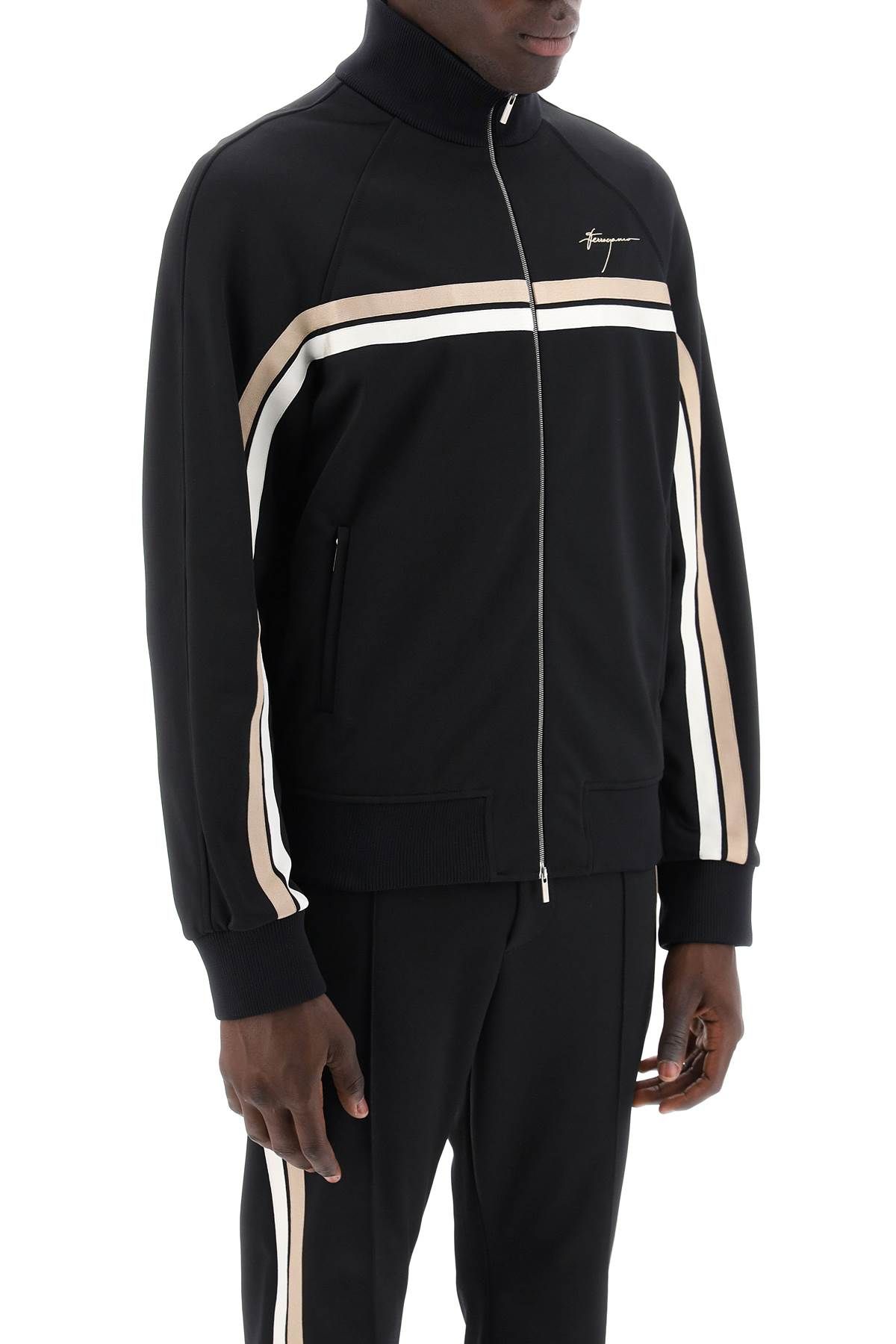 Shop Ferragamo "track Sweatshirt With Two-tone In Black