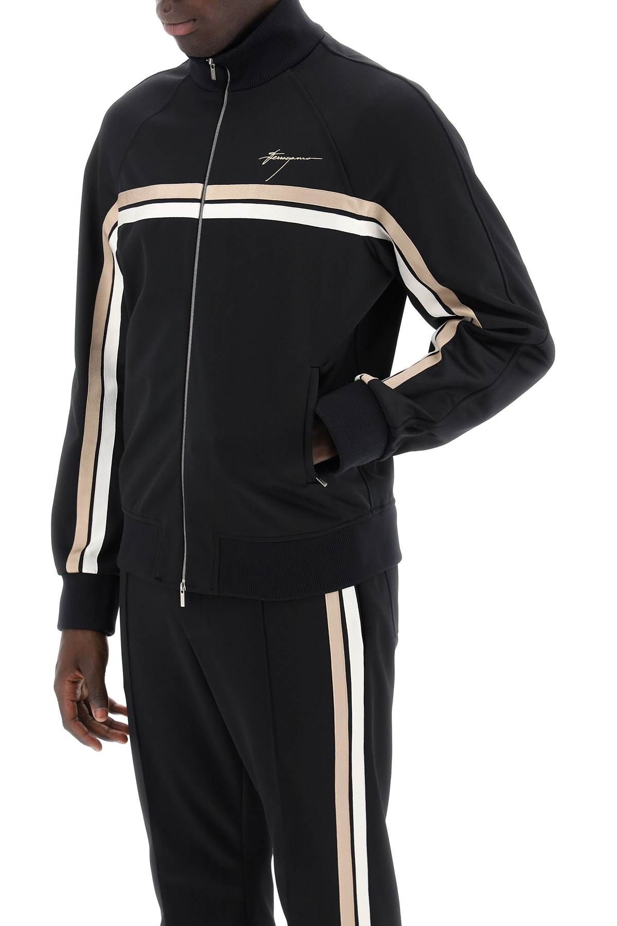 Shop Ferragamo "track Sweatshirt With Two-tone In Black