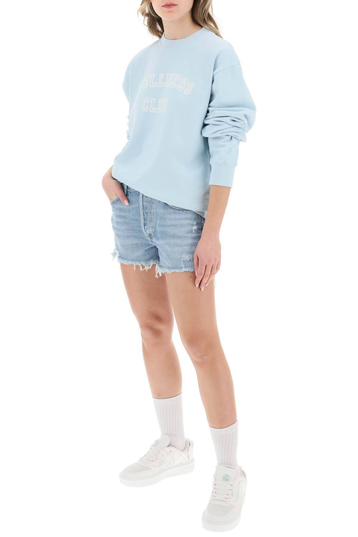 Shop Sporty And Rich Crew-neck Sweatshirt With Lettering Print In Light Blue