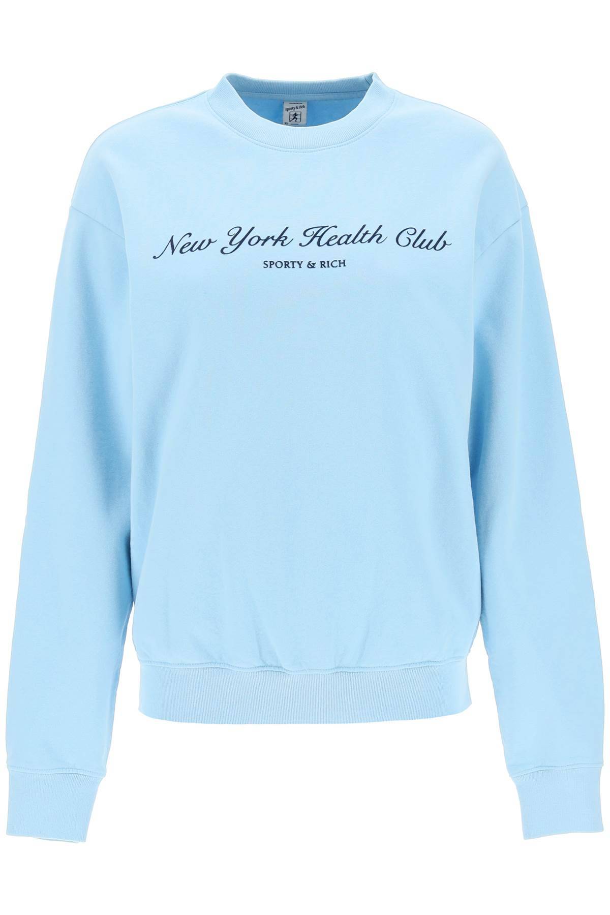 Shop Sporty And Rich 'ny Health Club' Flocked Sweatshirt In Light Blue
