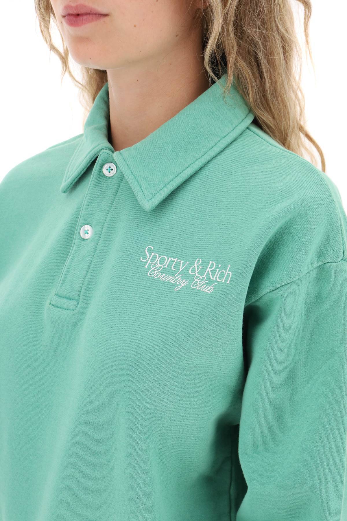 Shop Sporty And Rich 'sr Country Club' Polo Sweatshirt In Green