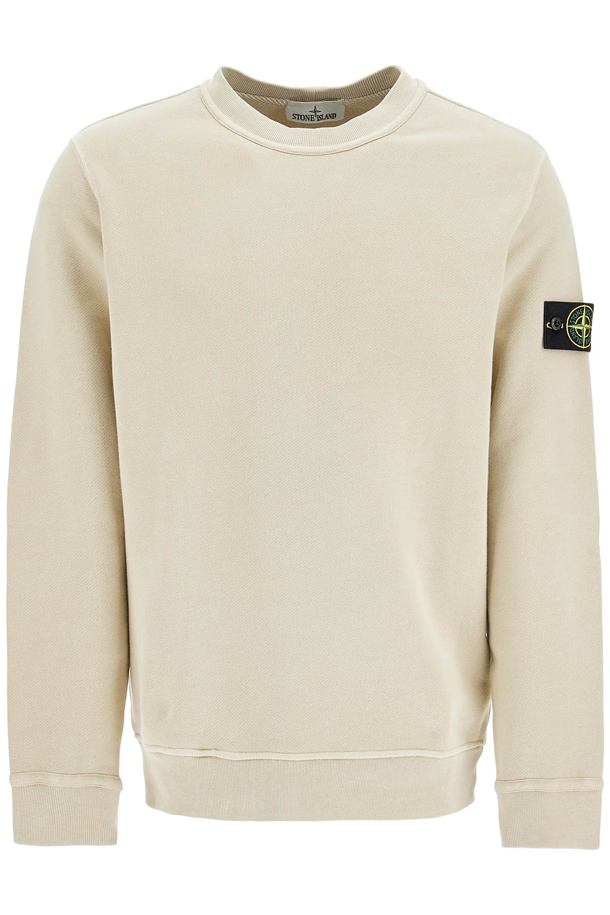 Shop Stone Island Organic Cotton Crewneck Sweatshirt In Beige