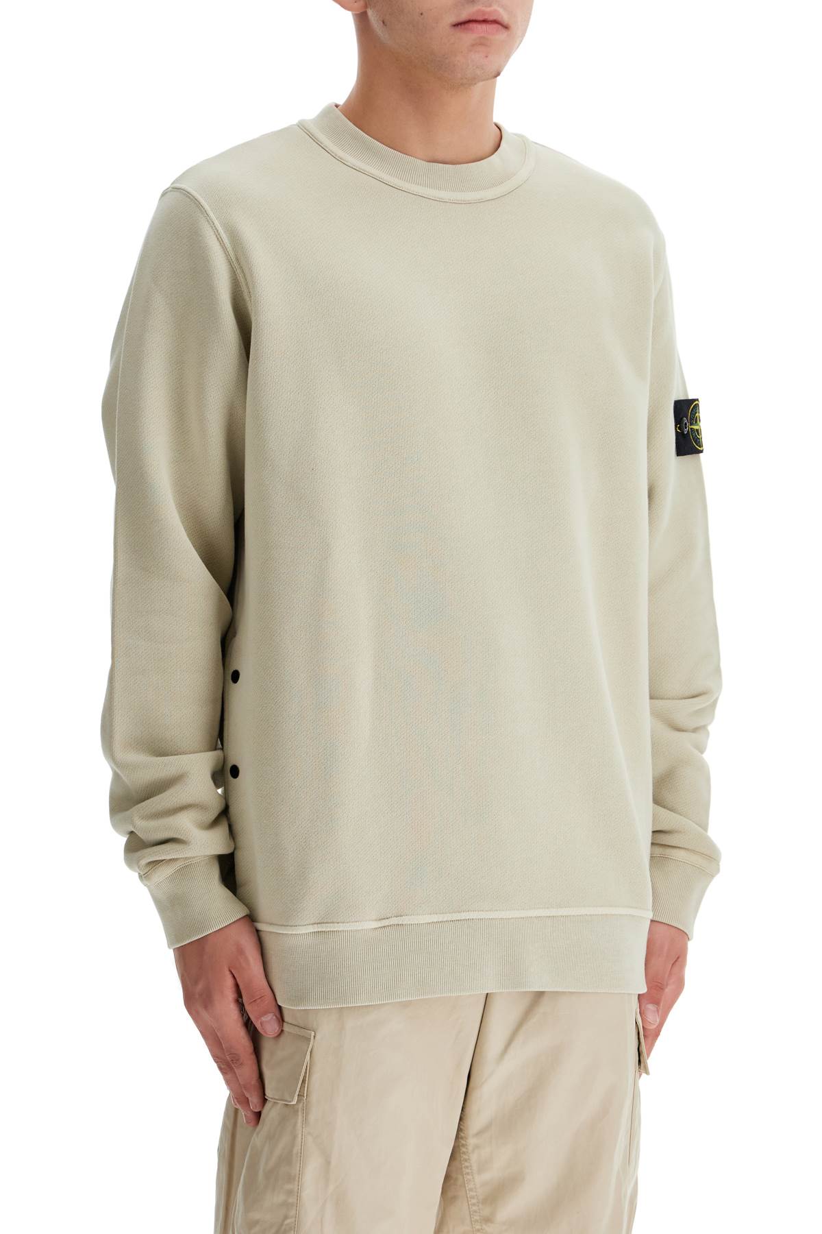 Shop Stone Island Organic Cotton Crewneck Sweatshirt In Beige