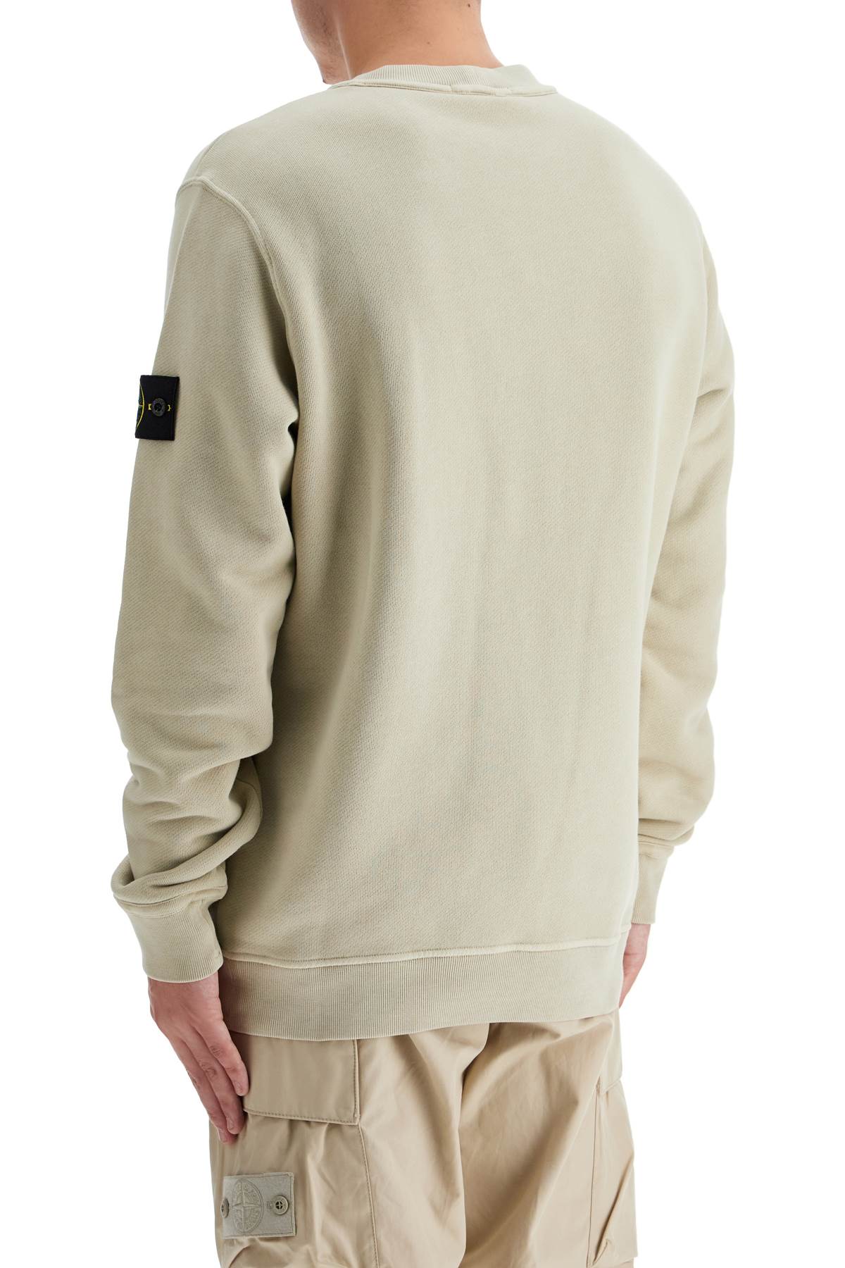 Shop Stone Island Organic Cotton Crewneck Sweatshirt In Beige