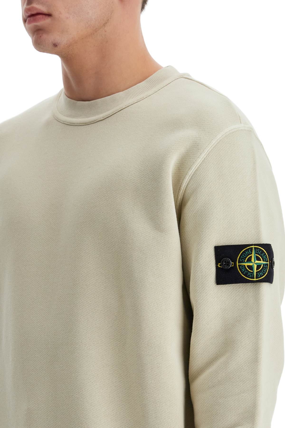 Shop Stone Island Organic Cotton Crewneck Sweatshirt In Beige