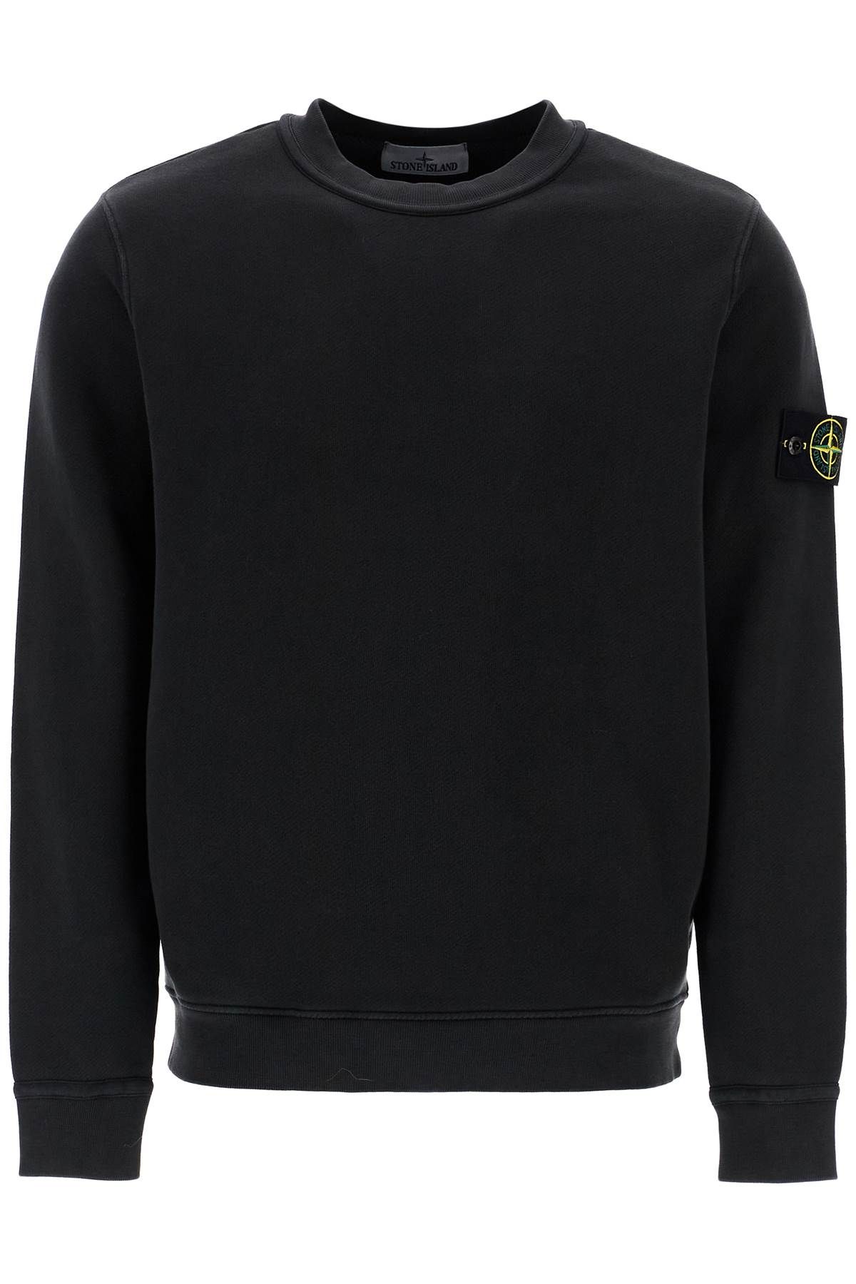 Shop Stone Island Organic Cotton Crewneck Sweatshirt In Black