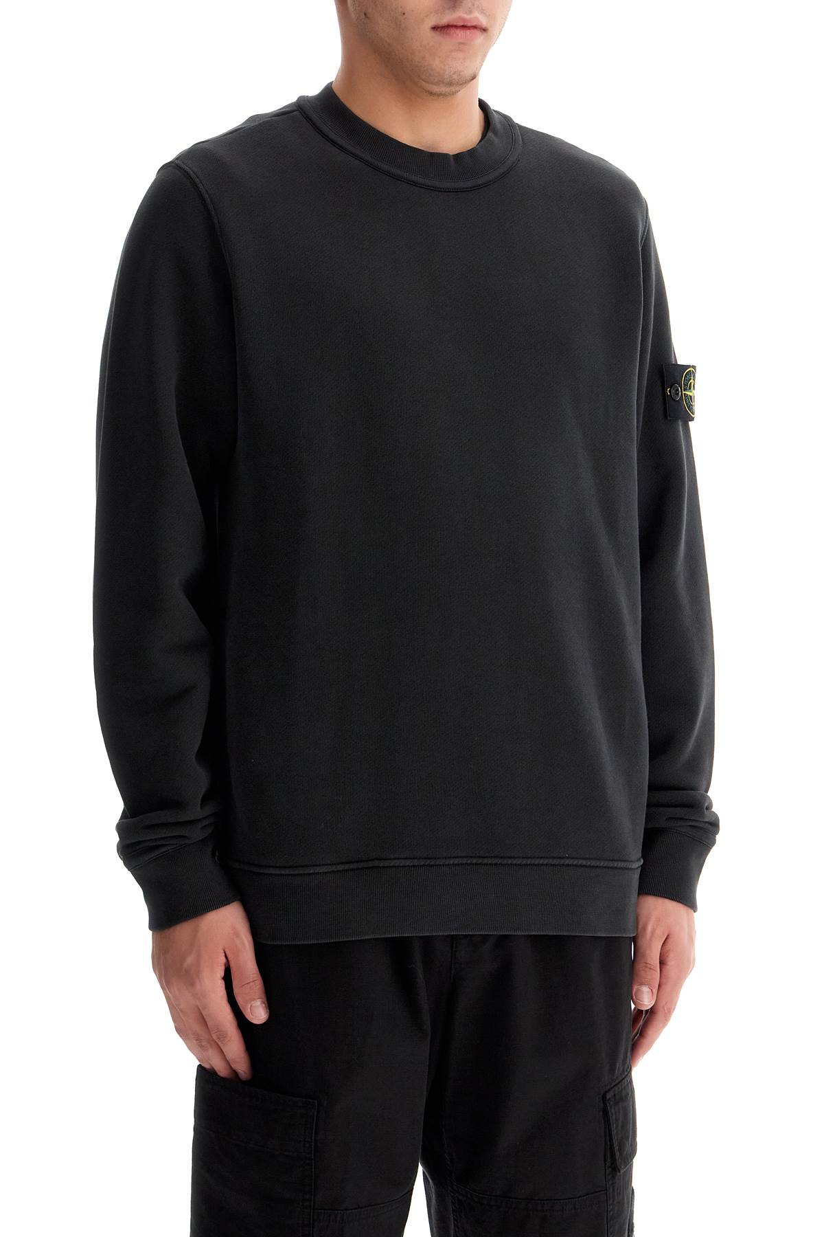 Shop Stone Island Organic Cotton Crewneck Sweatshirt In Black