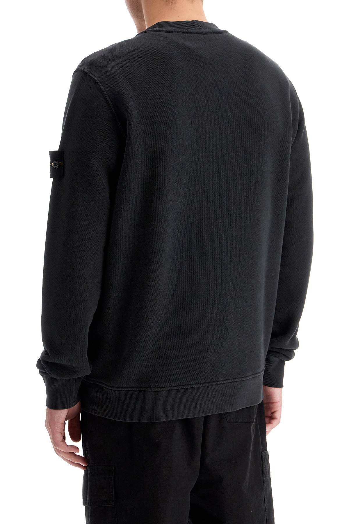 Shop Stone Island Organic Cotton Crewneck Sweatshirt In Black