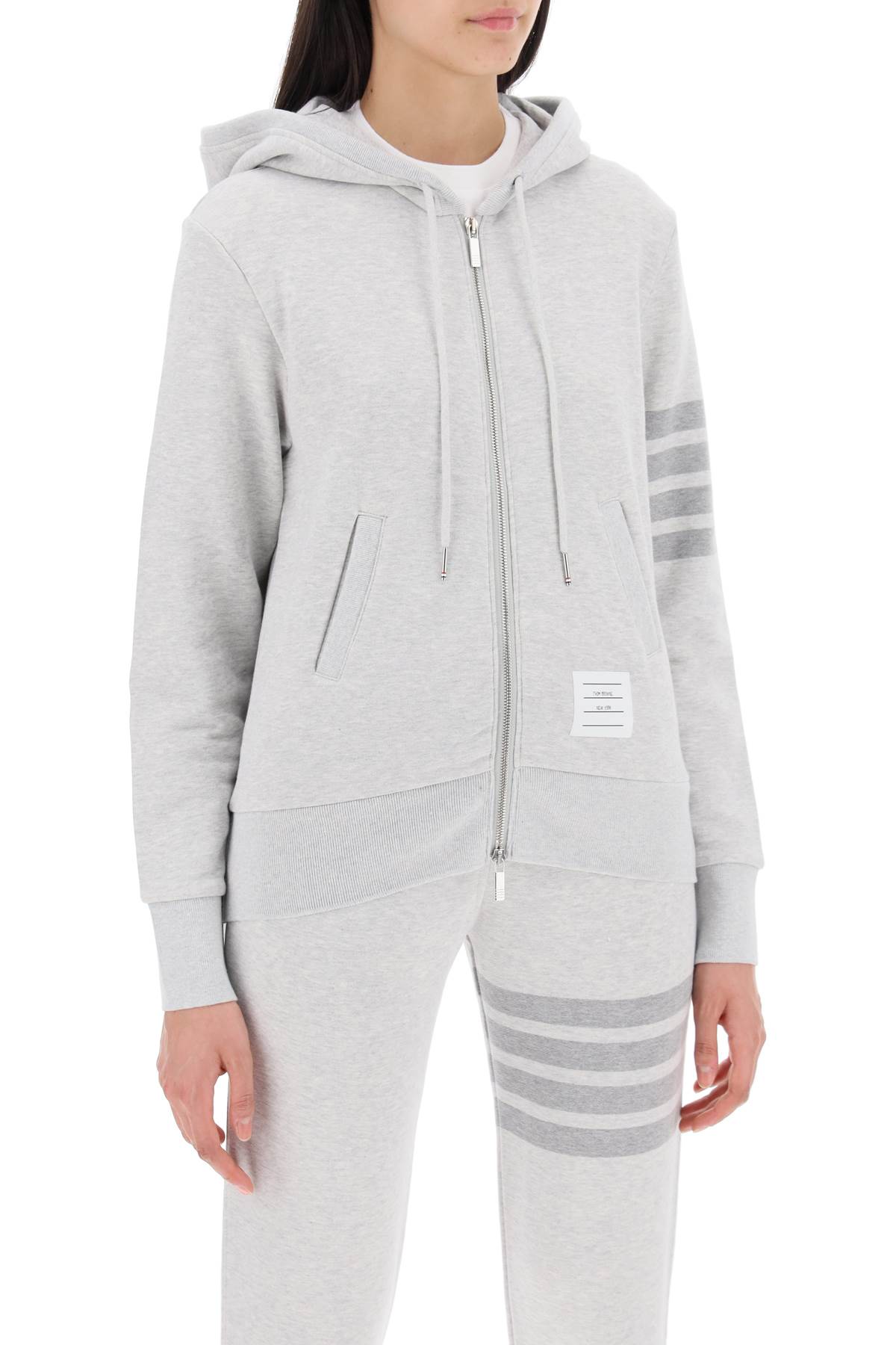 Shop Thom Browne 4-bar Hoodie With Zipper And In Grey