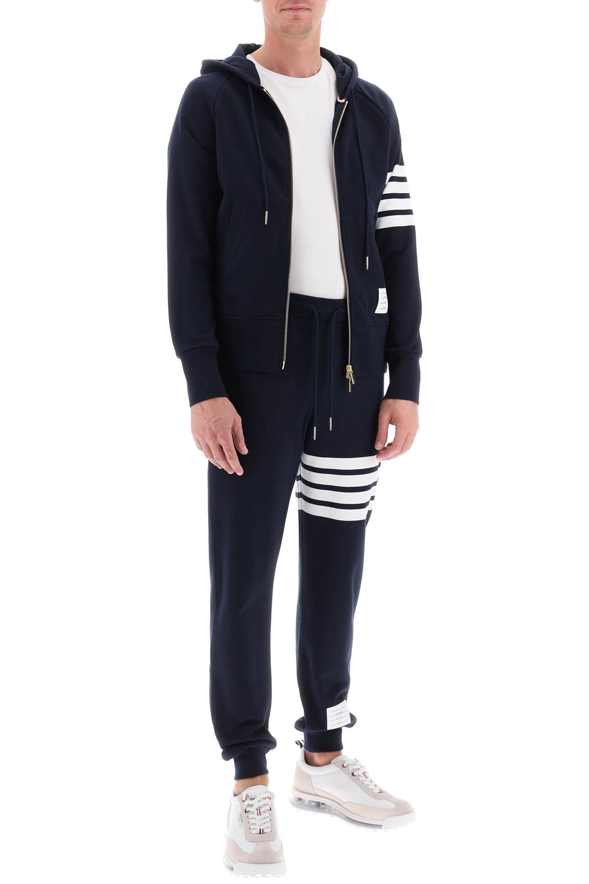 Shop Thom Browne 4-bar Zip-up Hoodie In Blue