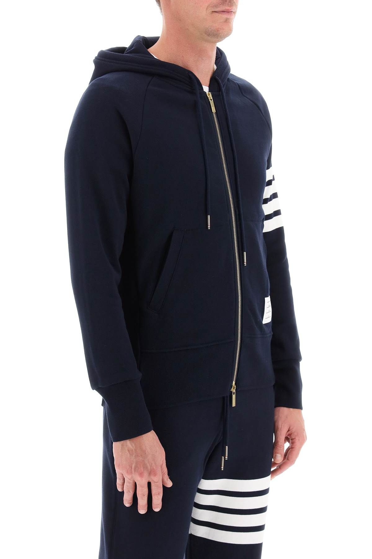 Shop Thom Browne 4-bar Zip-up Hoodie In Blue