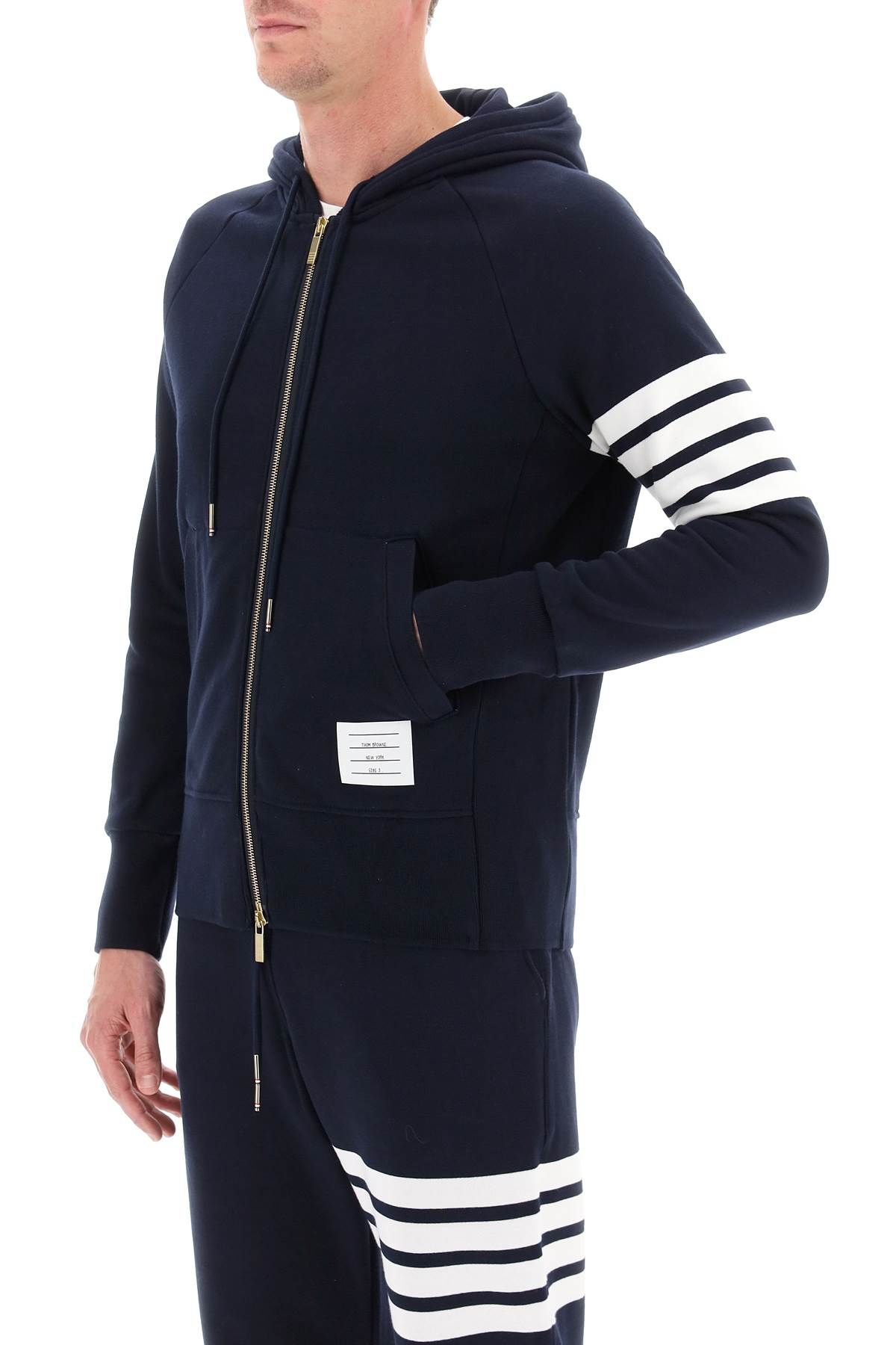 Shop Thom Browne 4-bar Zip-up Hoodie In Blue