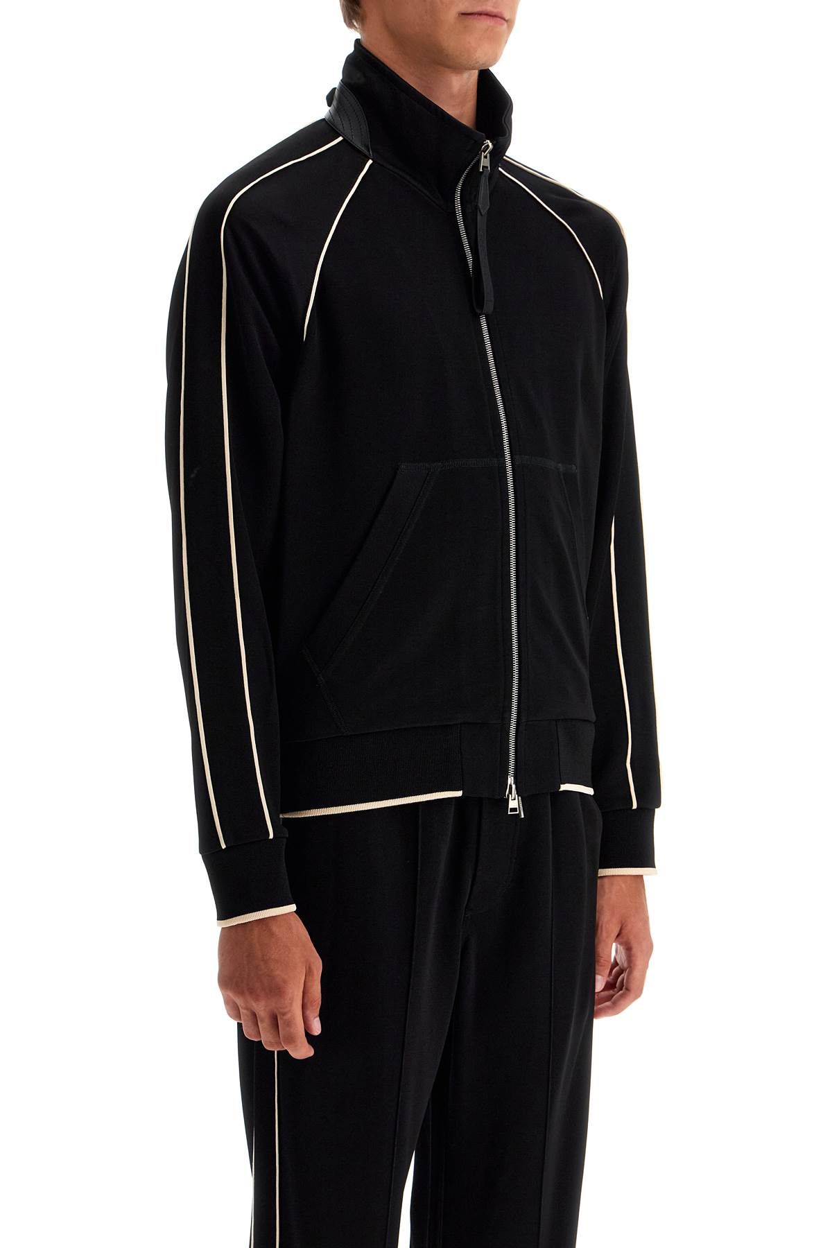 Shop Tom Ford "v-neck Viscose Zip-up In Black