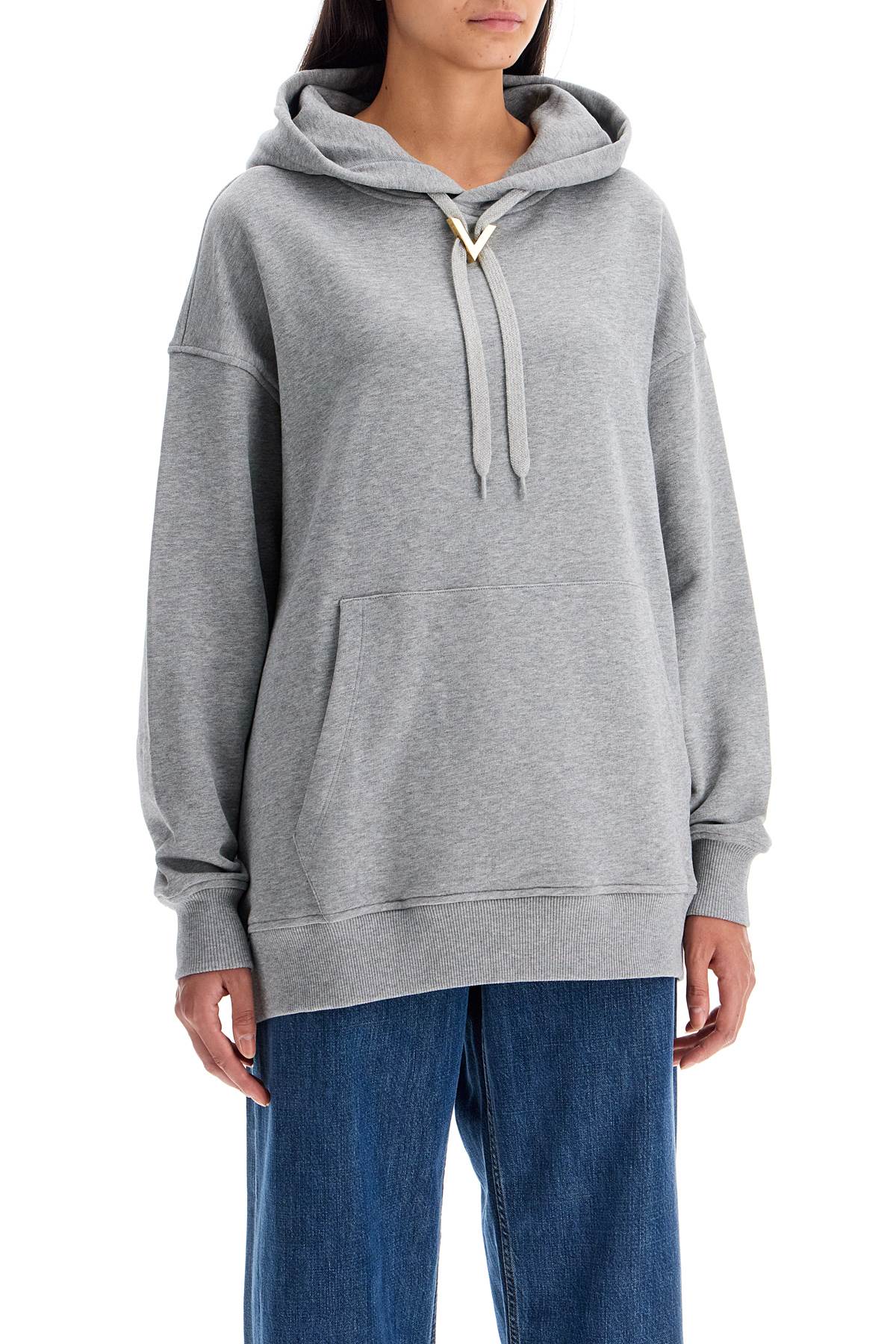 Shop Valentino Oversized Hoodie With Hood In Grey