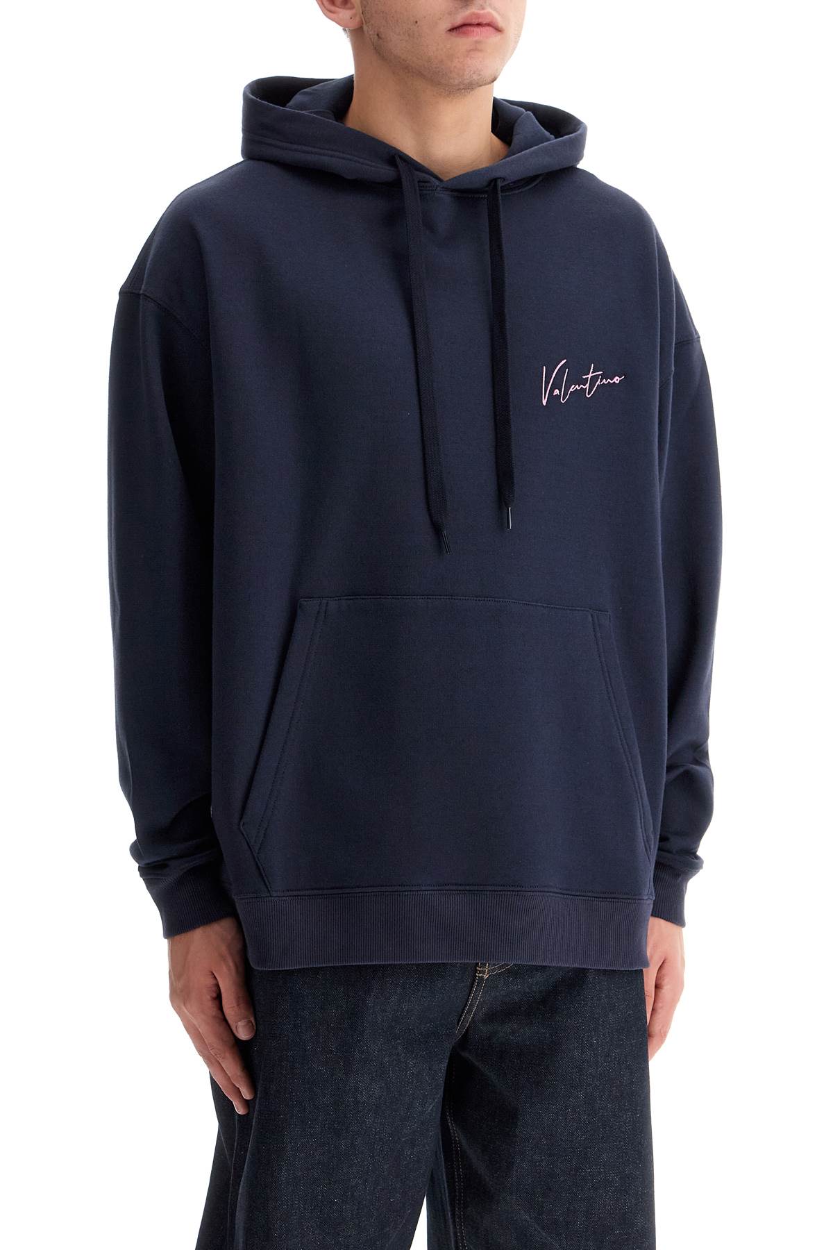 Shop Valentino Hooded Sweatshirt With In Blue