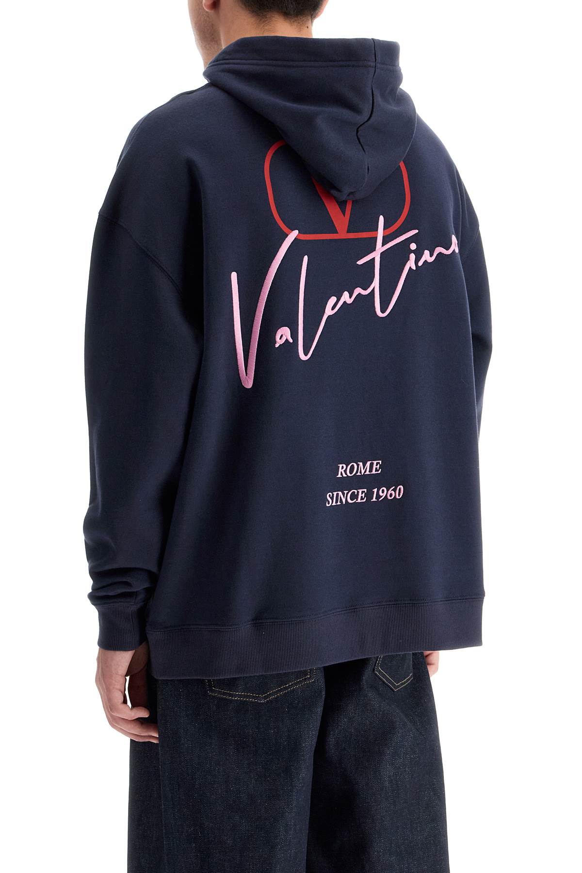 Shop Valentino Hooded Sweatshirt With In Blue