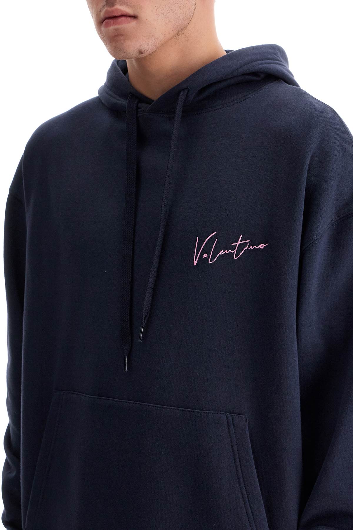 Shop Valentino Hooded Sweatshirt With In Blue