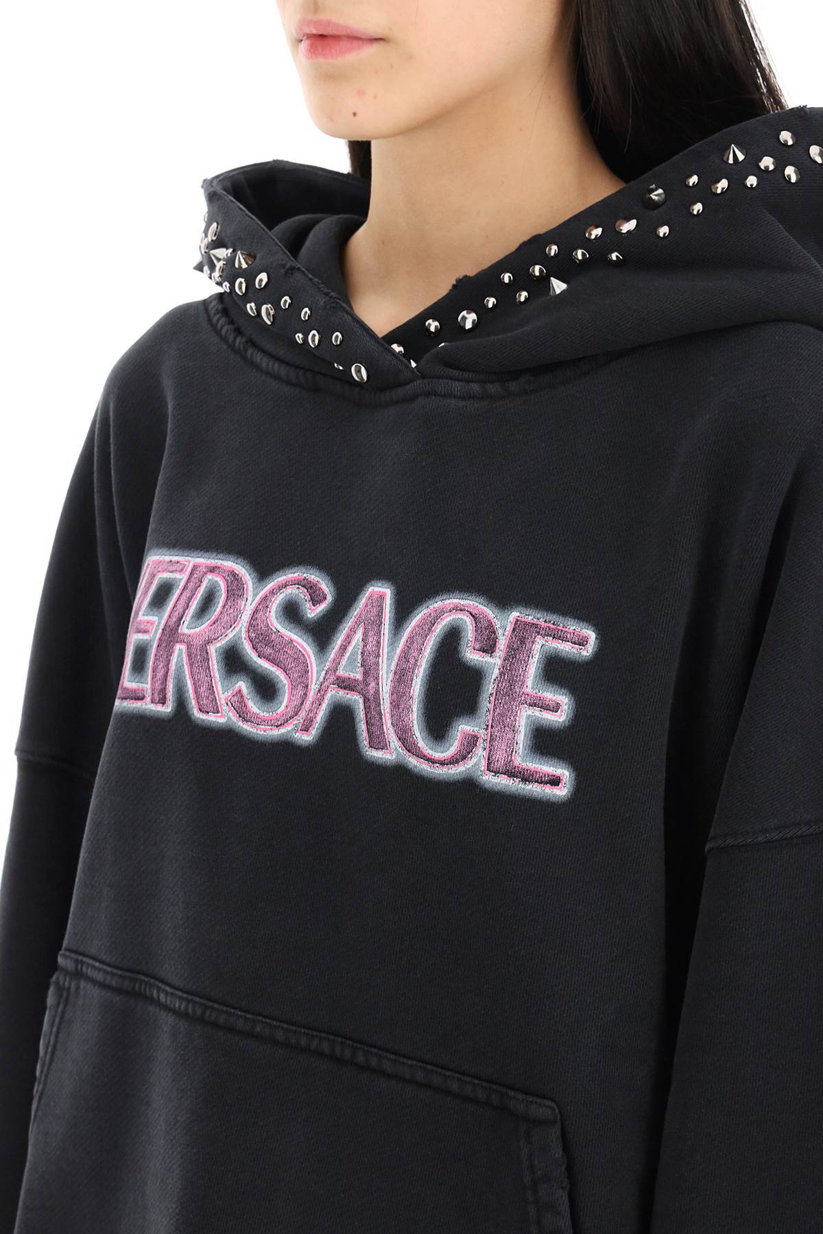 Shop Versace Hoodie With Studs In Black