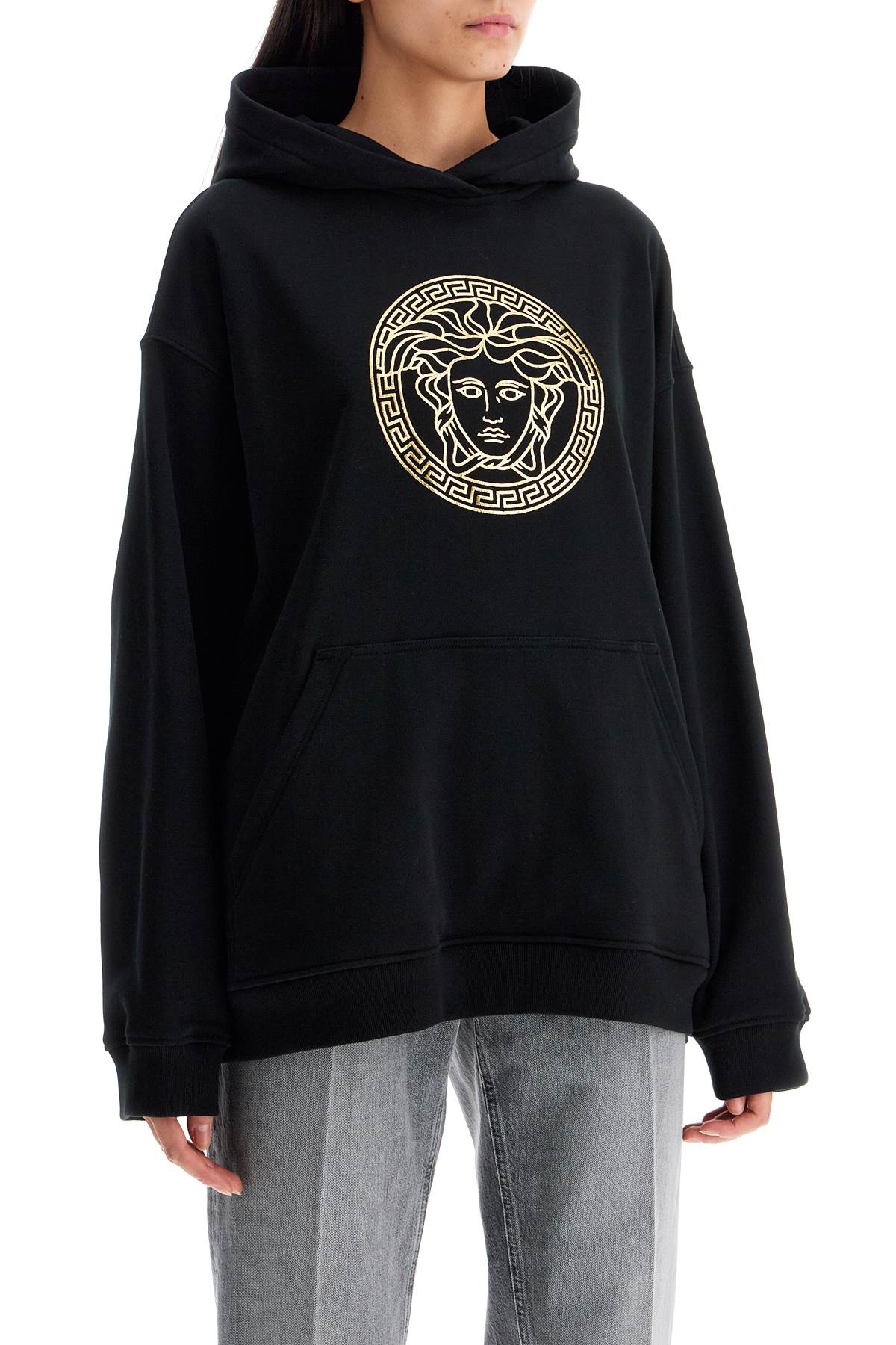 Shop Versace Hooded Sweatshirt With Med In Black