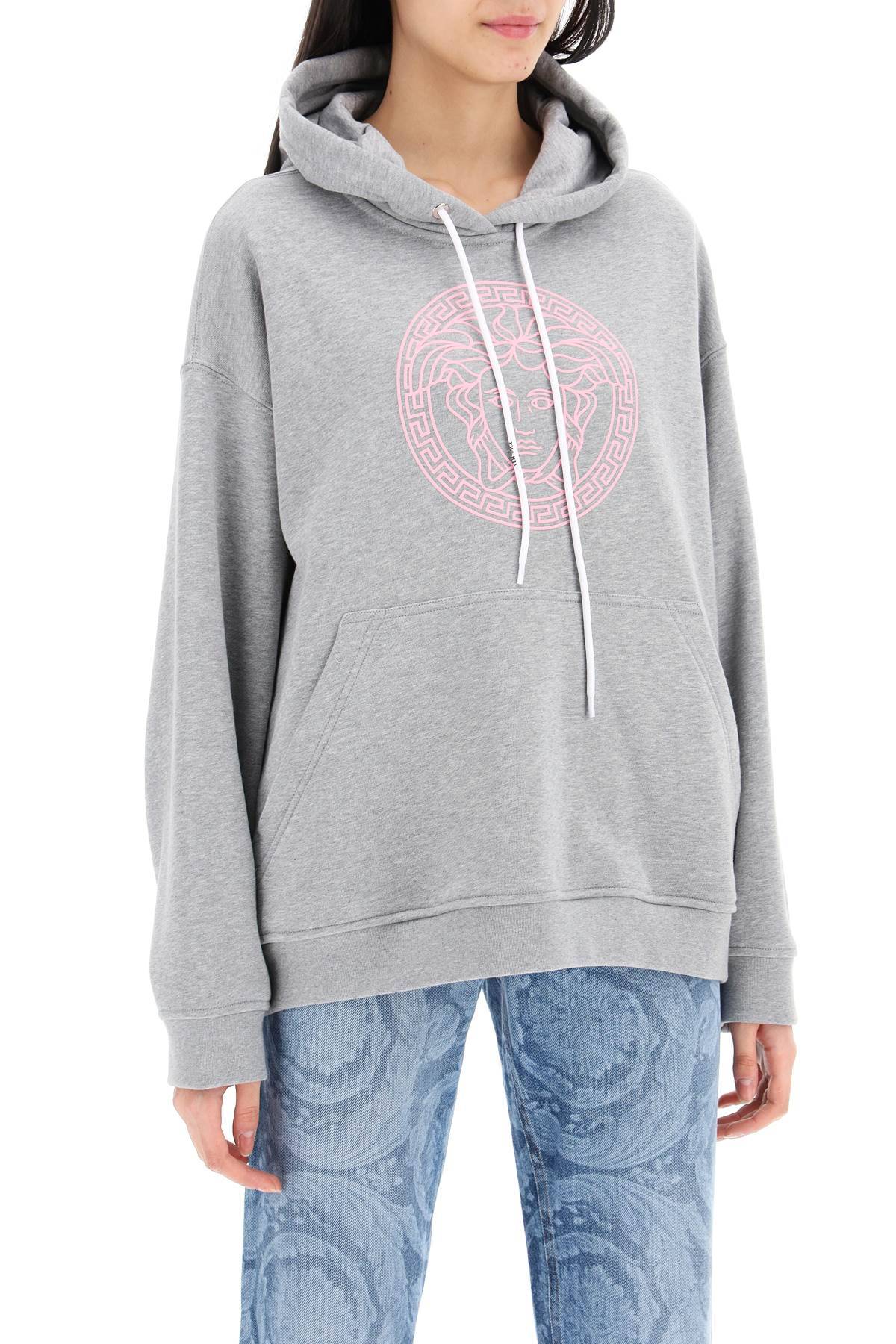 Shop Versace Hooded Sweatshirt With In Grey