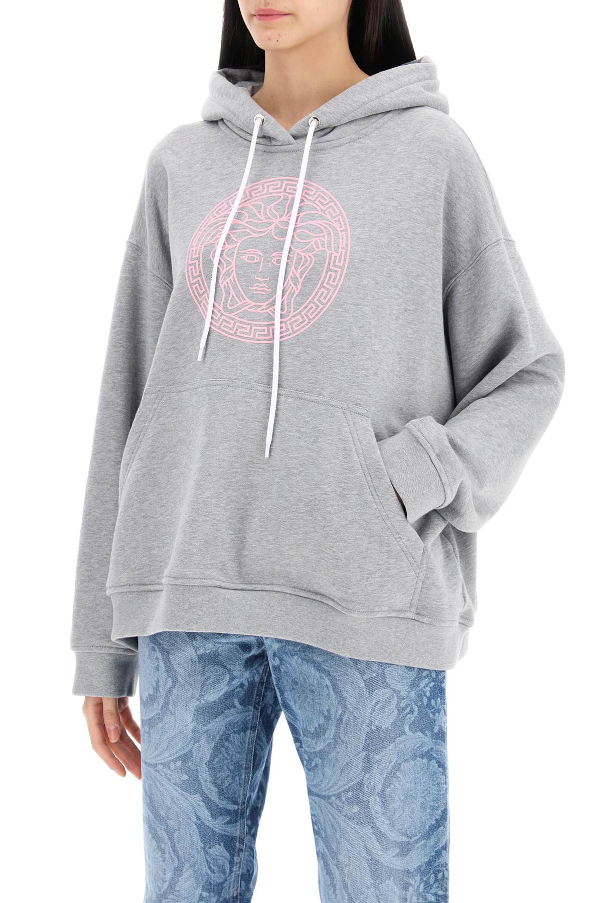 Shop Versace Hooded Sweatshirt With In Grey