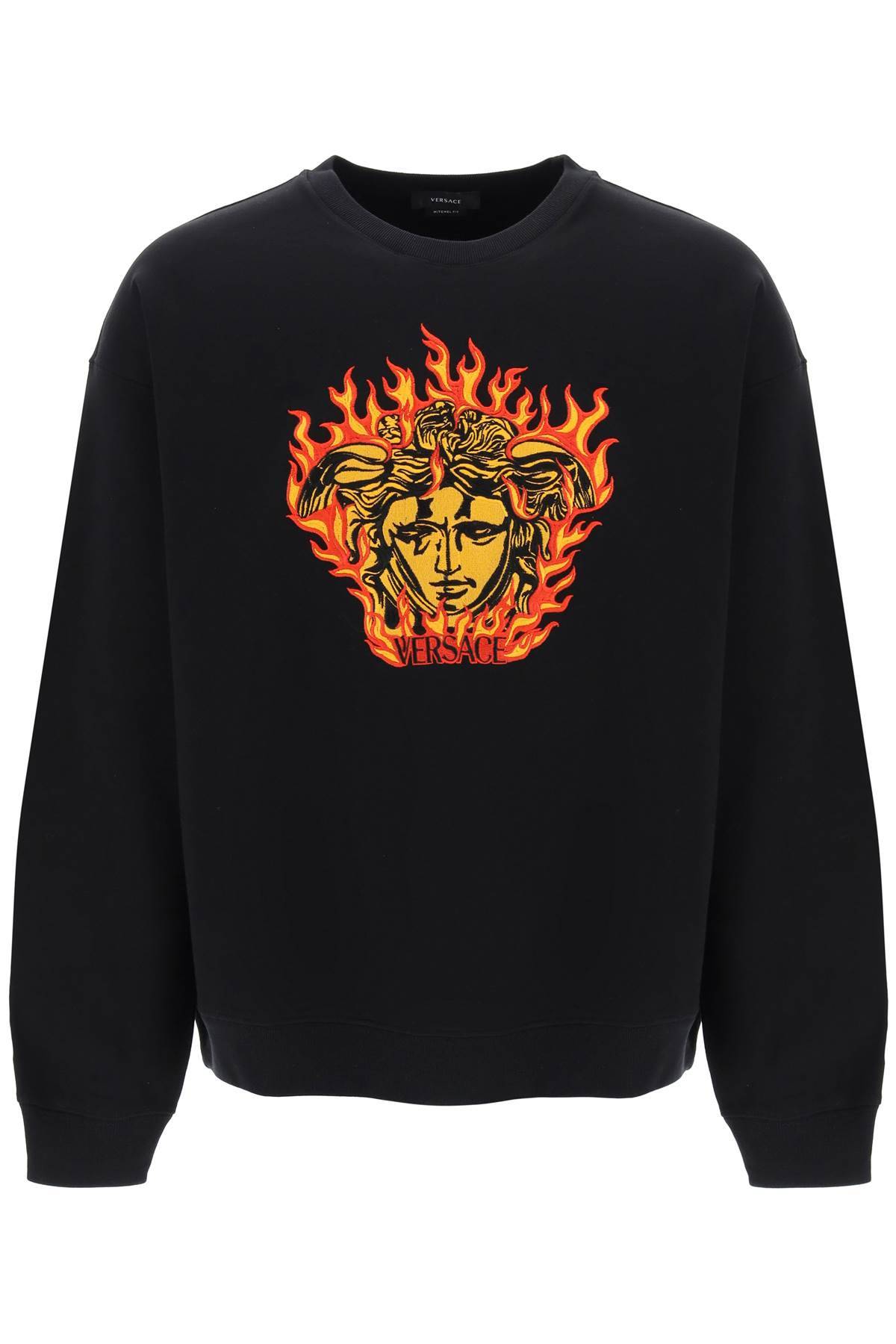 Shop Versace Medusa Flame Sweatshirt In Black,red