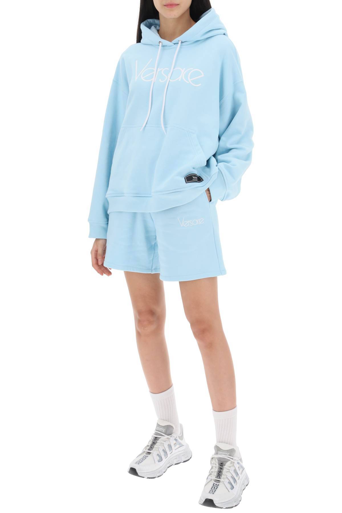 Shop Versace Hoodie With 1978 Re-edition Logo In Light Blue