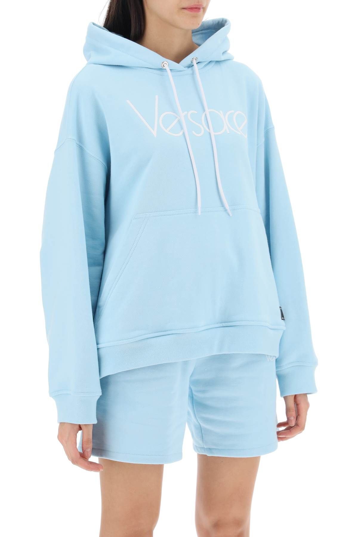 Shop Versace Hoodie With 1978 Re-edition Logo In Light Blue