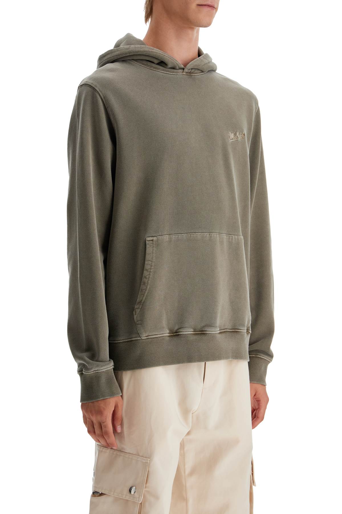 Shop Woolrich Hooded Sweatshirt With Tie-d In Khaki