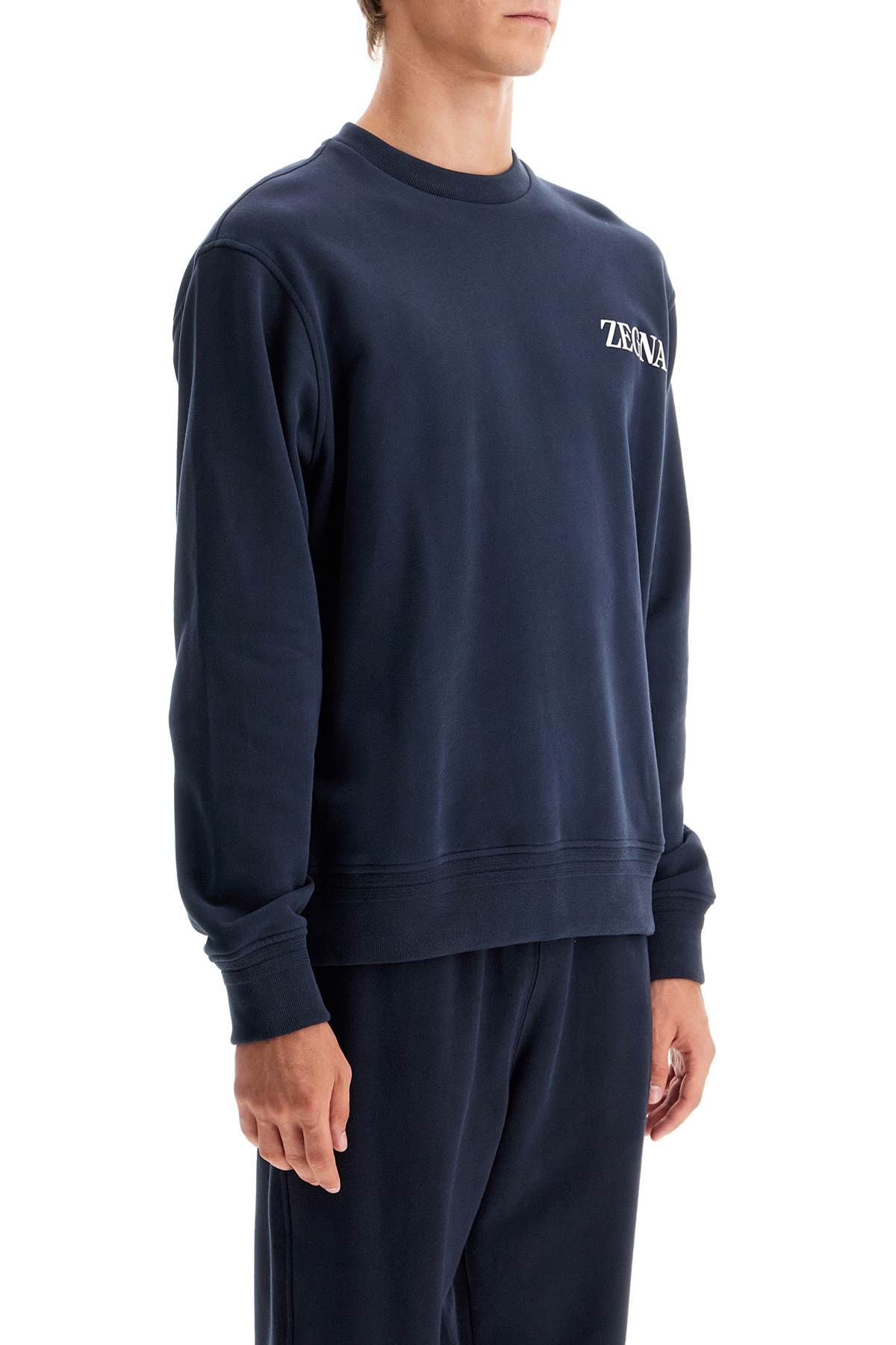 Shop Zegna Cotton Crewneck Sweatshirt In Blue