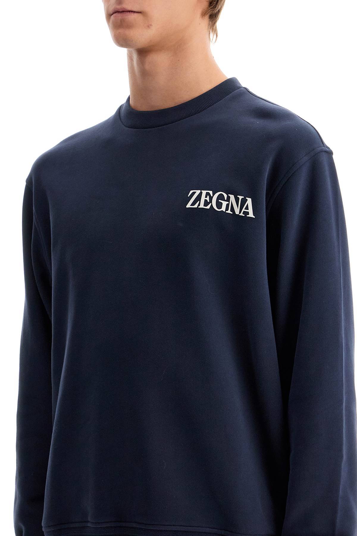 Shop Zegna Cotton Crewneck Sweatshirt In Blue