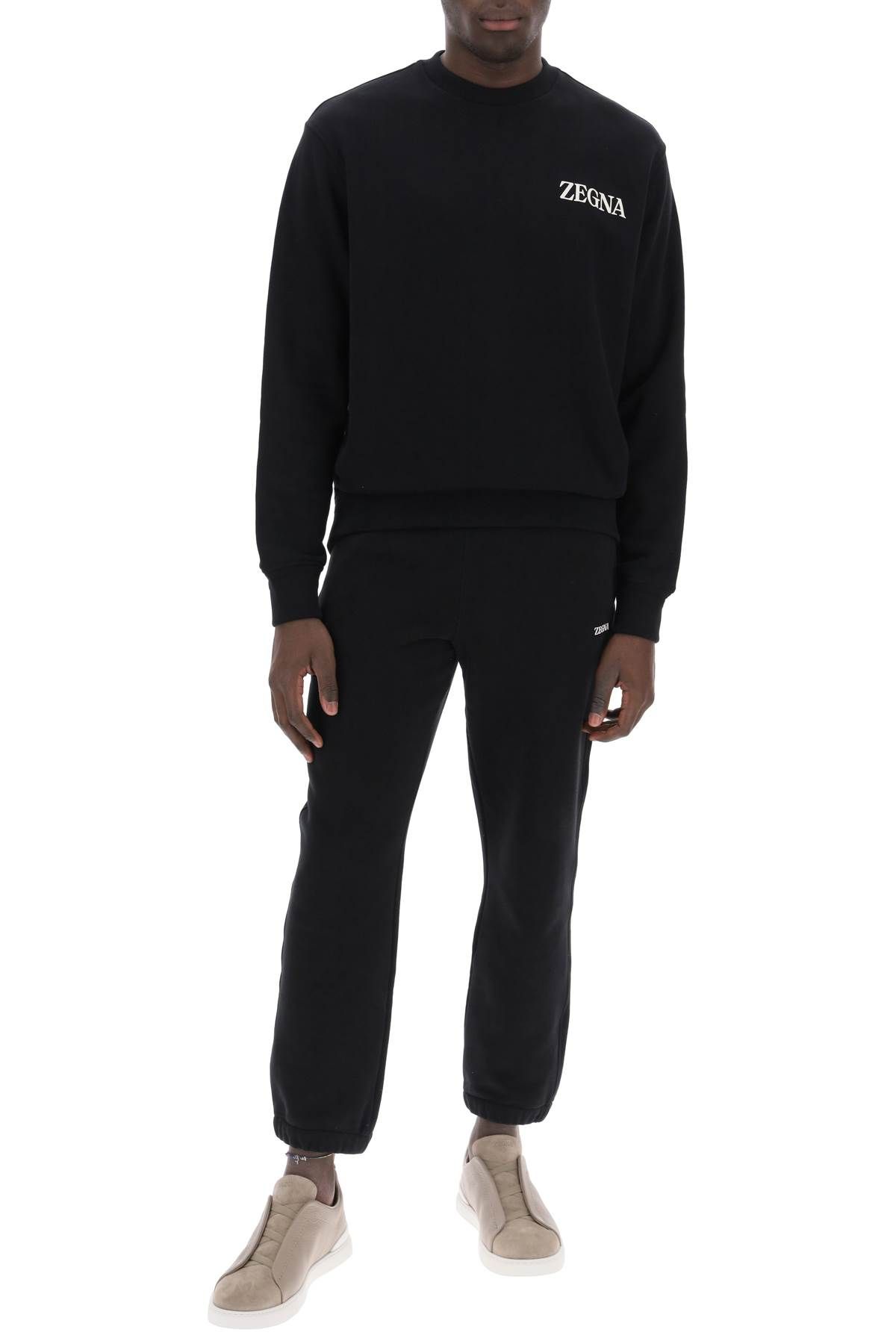 Shop Zegna Crewneck Sweatshirt With Rubberized Logo In Black