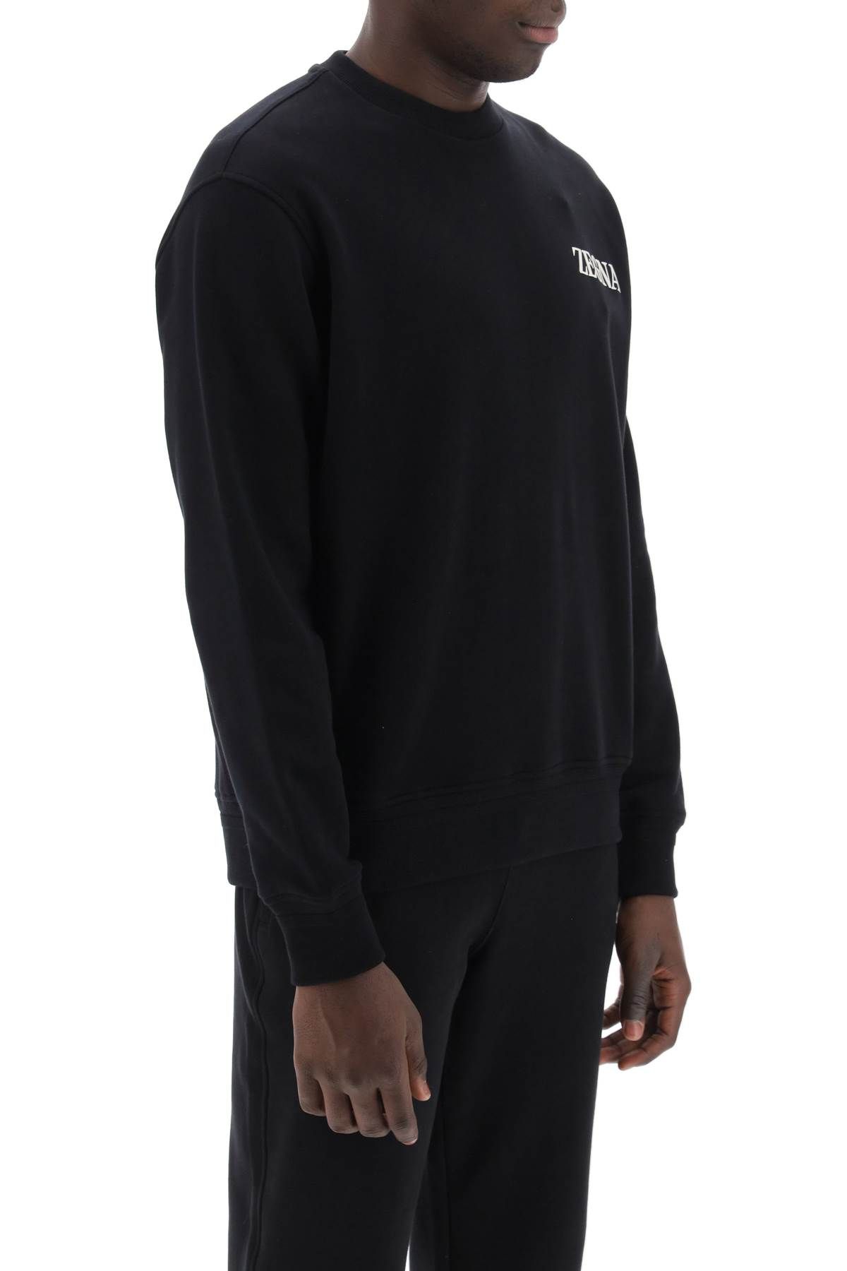 Shop Zegna Crewneck Sweatshirt With Rubberized Logo In Black