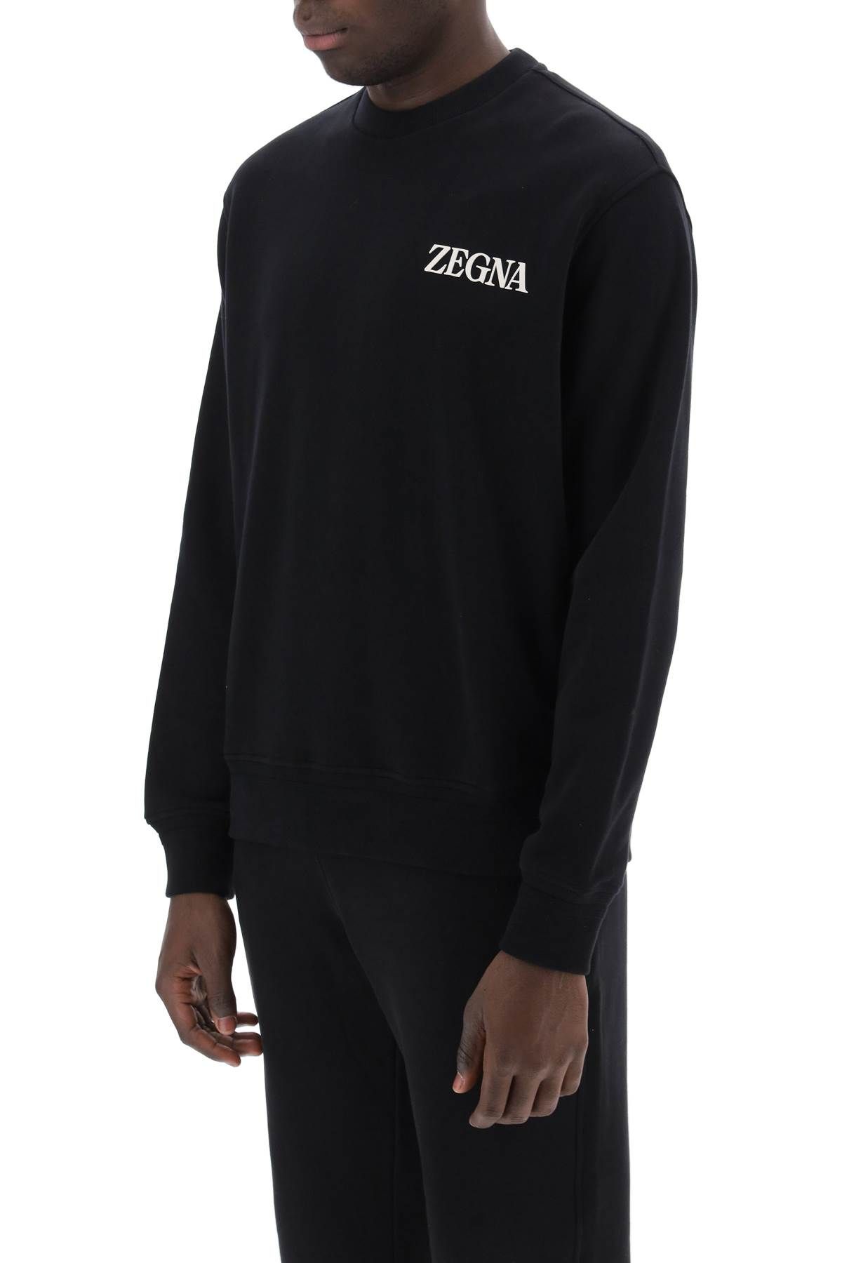 Shop Zegna Crewneck Sweatshirt With Rubberized Logo In Black