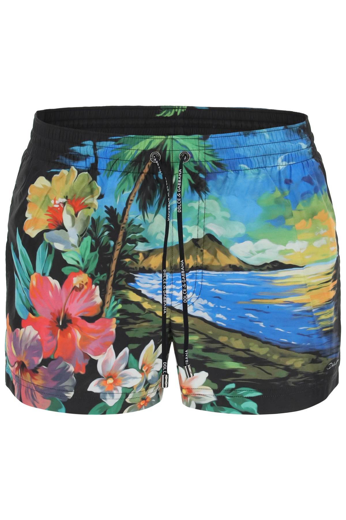Shop Dolce & Gabbana Hawaii Print Swim Trunks In Multicolor