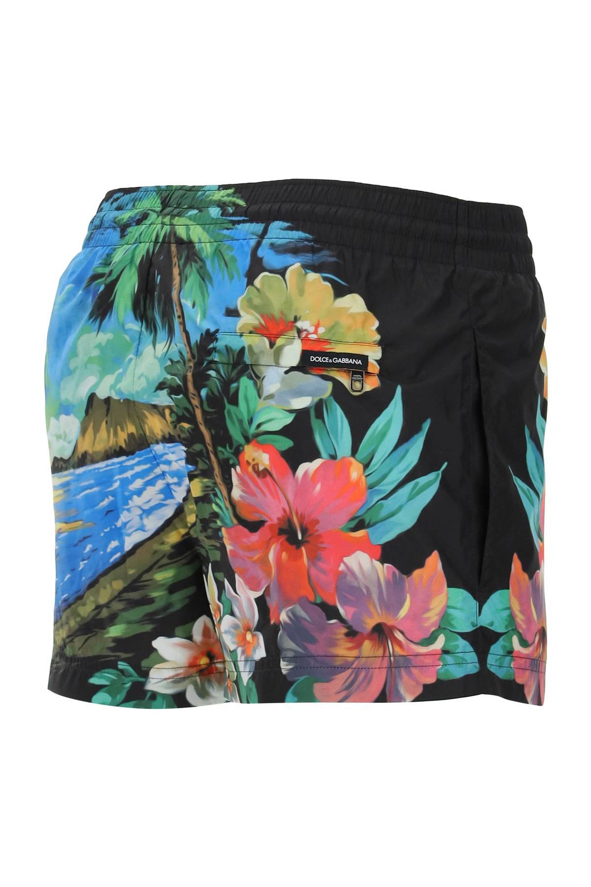 Shop Dolce & Gabbana Hawaii Print Swim Trunks In Multicolor