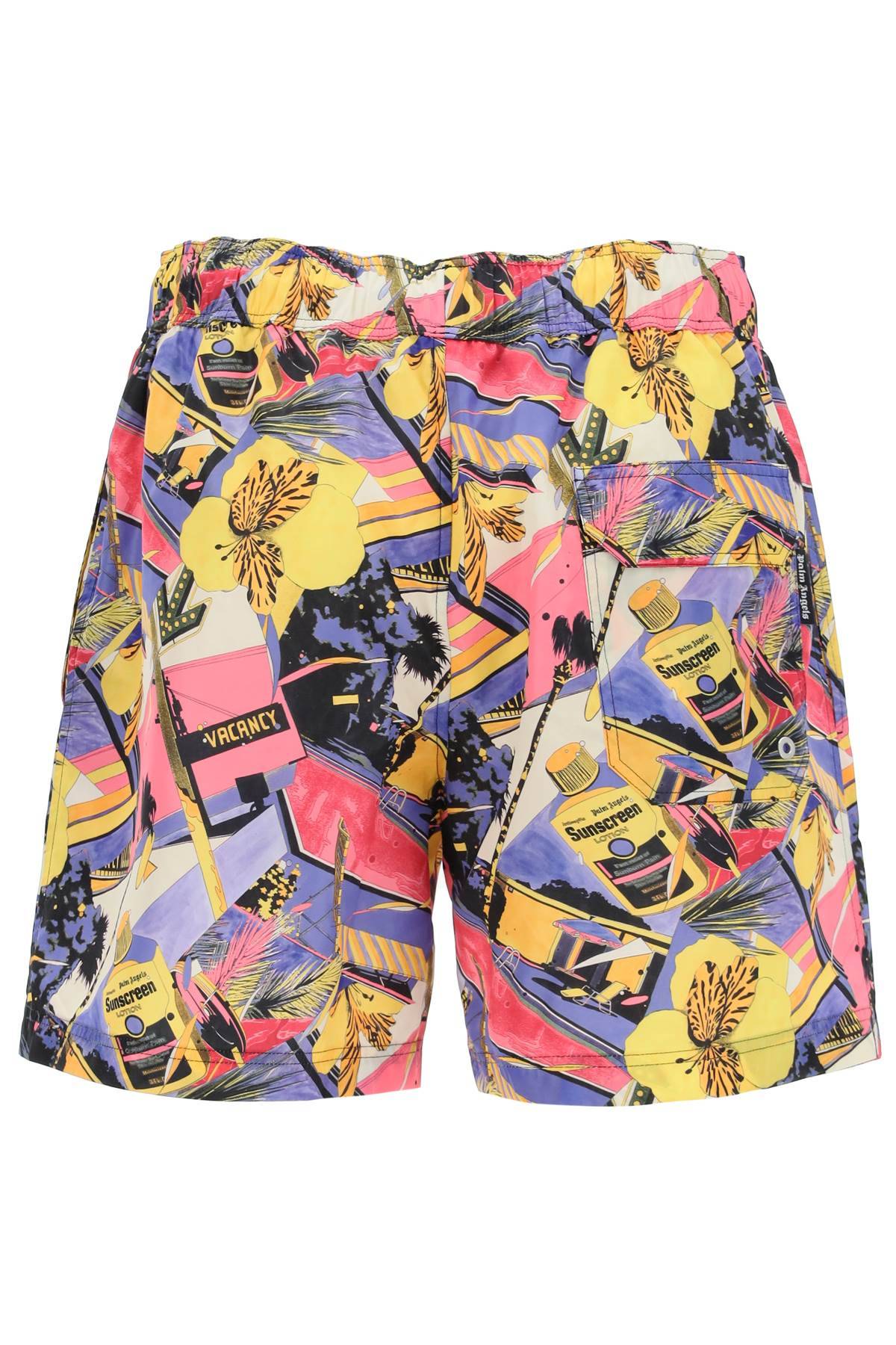 Shop Palm Angels Swimtrunks With Miami Mix Print In Multicolor