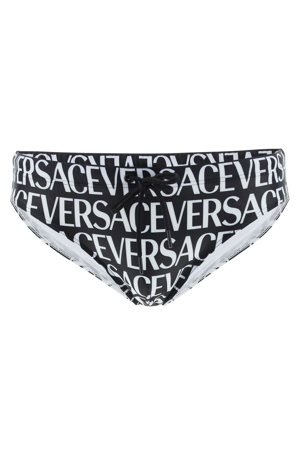 Shop Versace Allover Swim Briefs In White,black