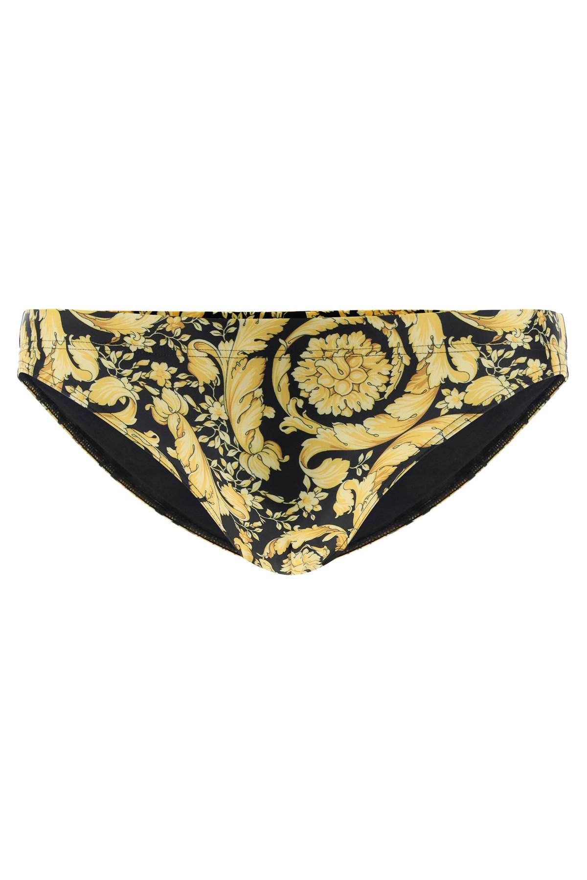 Shop Versace Barocco Swim Briefs In Yellow,black