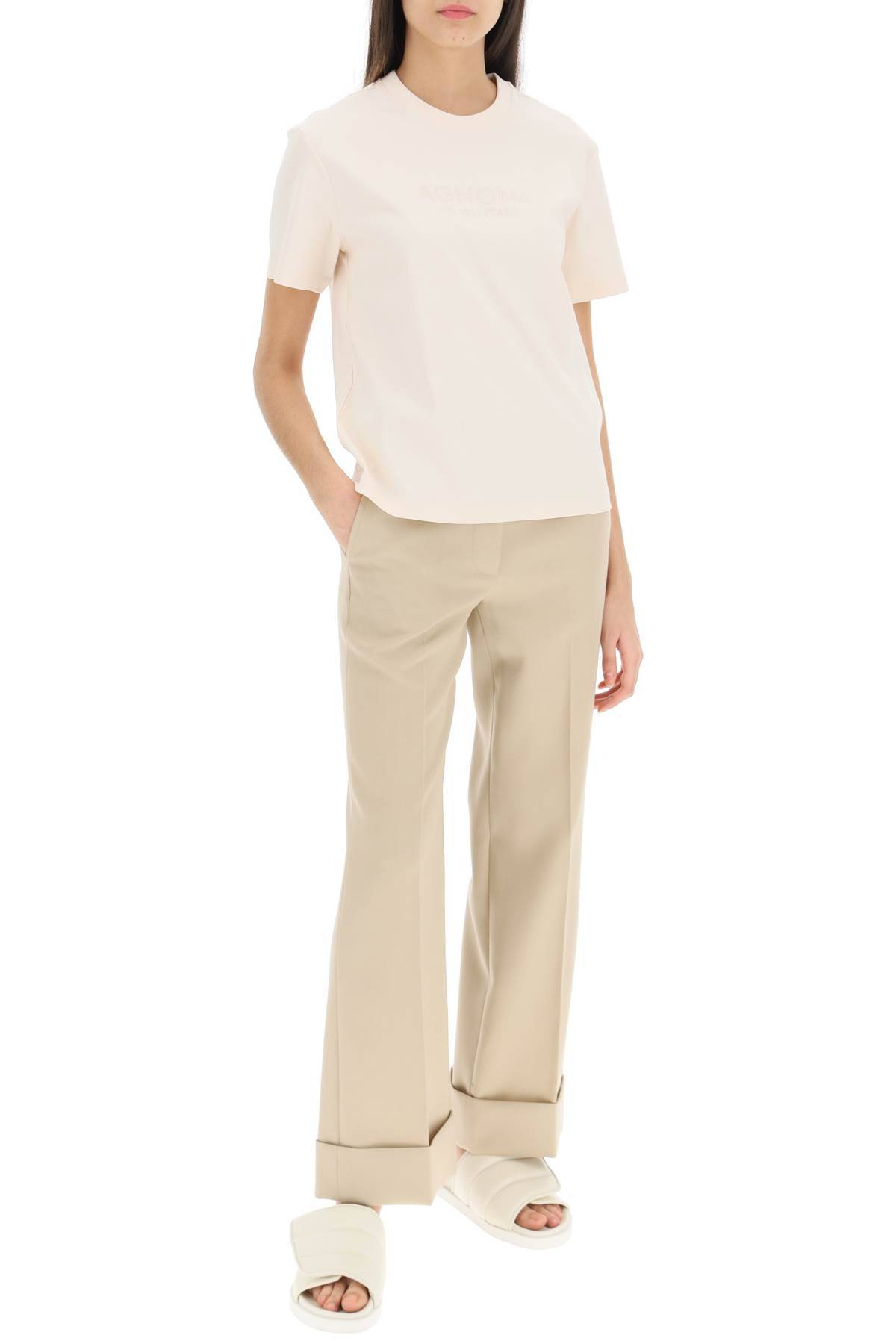 Shop Agnona T-shirt With Embroidered Logo In Beige