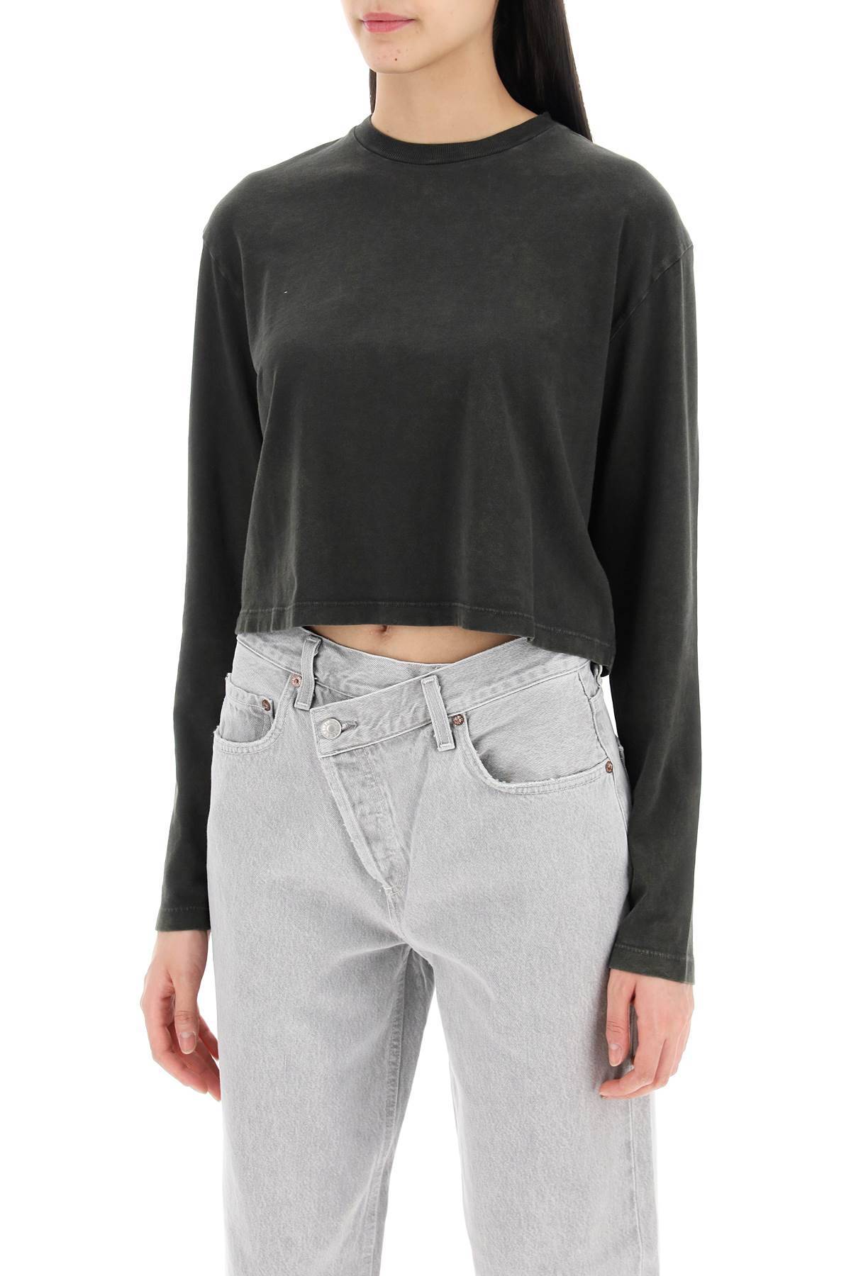 Shop Agolde "cropped Long-sleeved Mason T In Grey