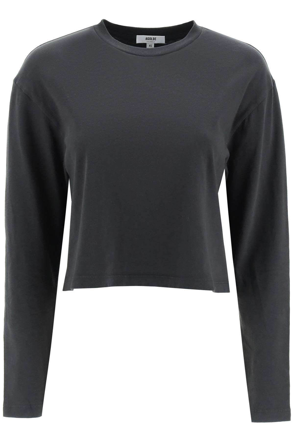 Shop Agolde 'mason' Long Sleeve Cropped T-shirt In Black